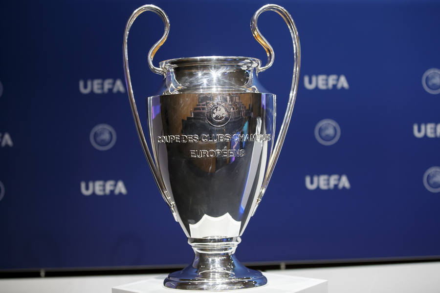 epa08289435 (FILE) - The UEFA Champions League trophy on display during the draw of the matches for the Champions League 2019