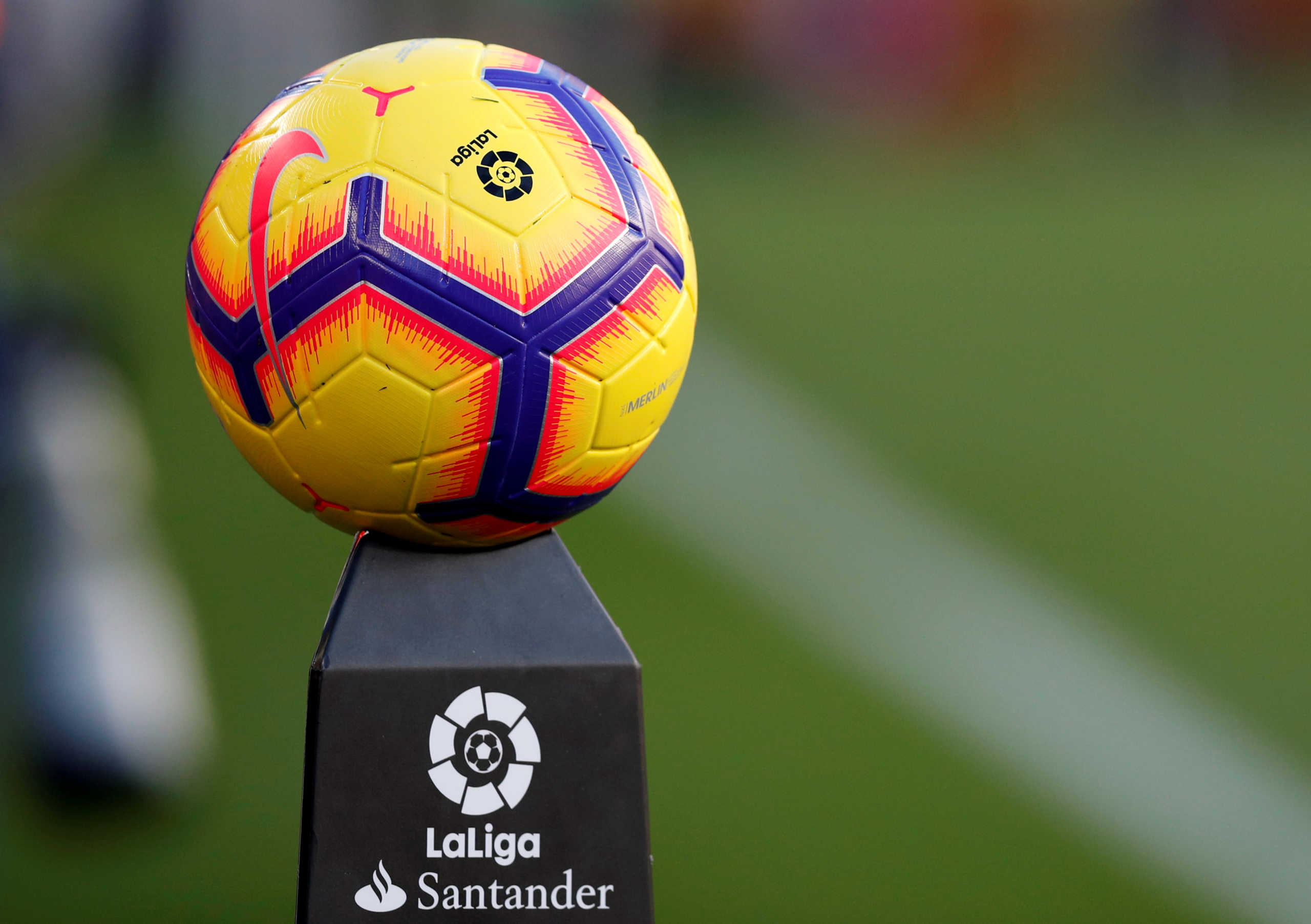 FILE PHOTO: Soccer Football - La Liga Santander - FC Barcelona v Real Betis - Camp Nou, Barcelona, Spain - November 11, 2018  The match ball on display before the match  REUTERS