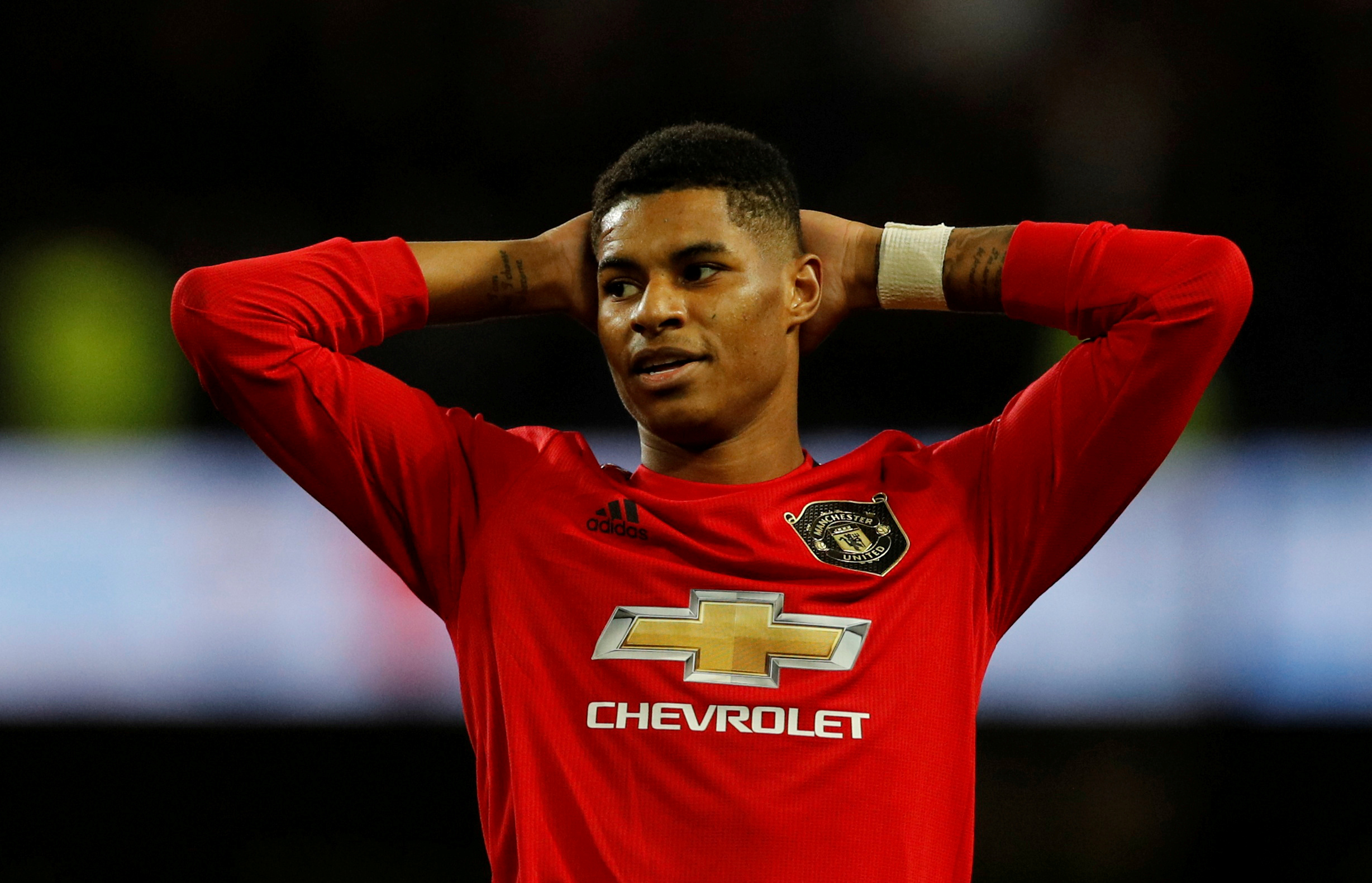 FILE PHOTO: Soccer Football - Premier League - Manchester City v Manchester United - Etihad Stadium, Manchester, Britain - December 7, 2019  Manchester United's Marcus Rashford reacts          REUTERS