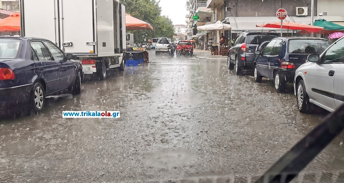 Ισχυρή καταιγίδα στα Τρίκαλα (video)