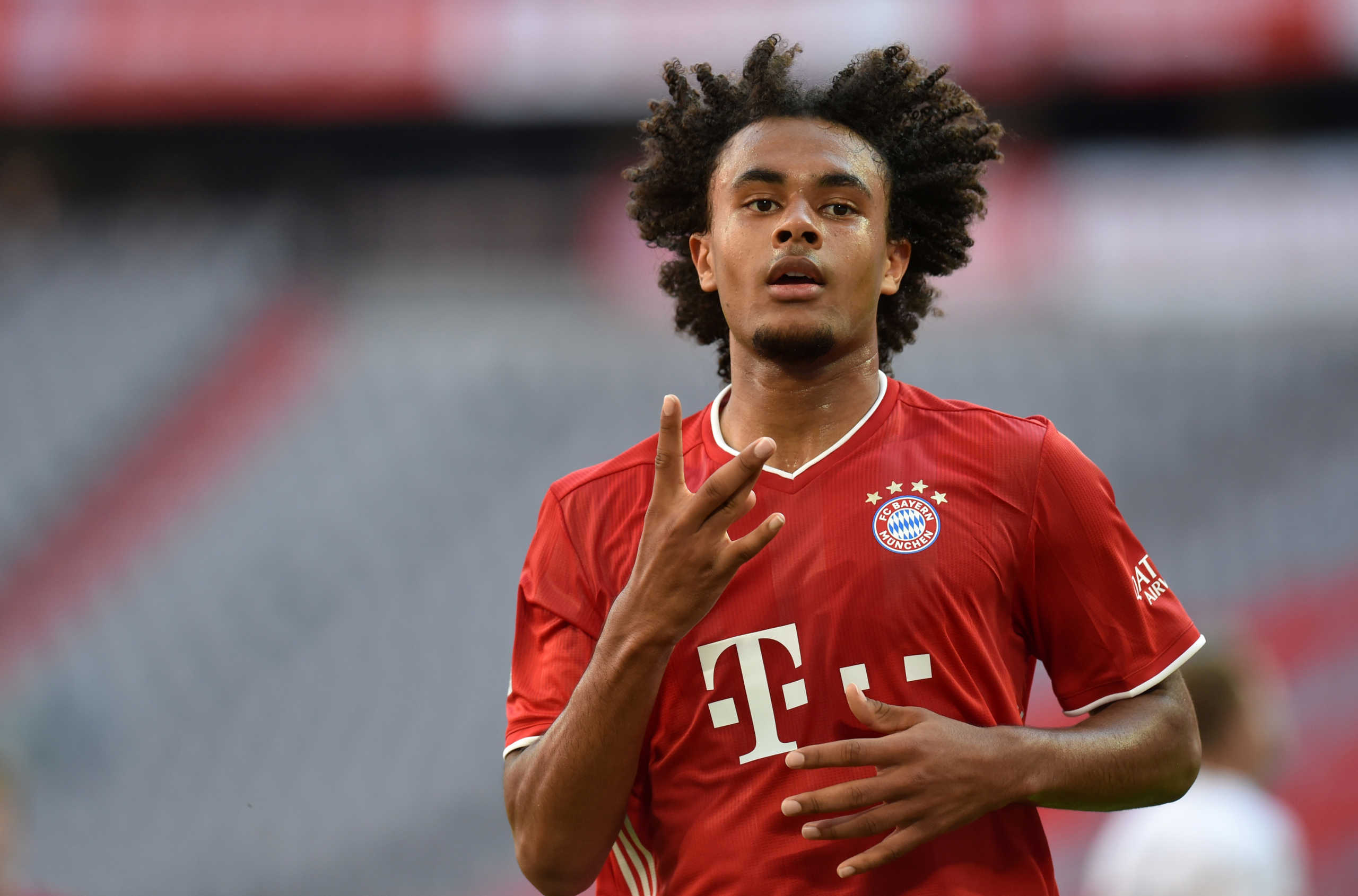 Soccer Football - Bundesliga - Bayern Munich v Borussia Moenchengladbach - Allianz Arena, Munich, Germany - June 13, 2020 Bayern Munich's Joshua Zirkzee celebrates scoring their first goal, as play resumes behind closed doors following the outbreak of the coronavirus disease (COVID-19) Christof Stache