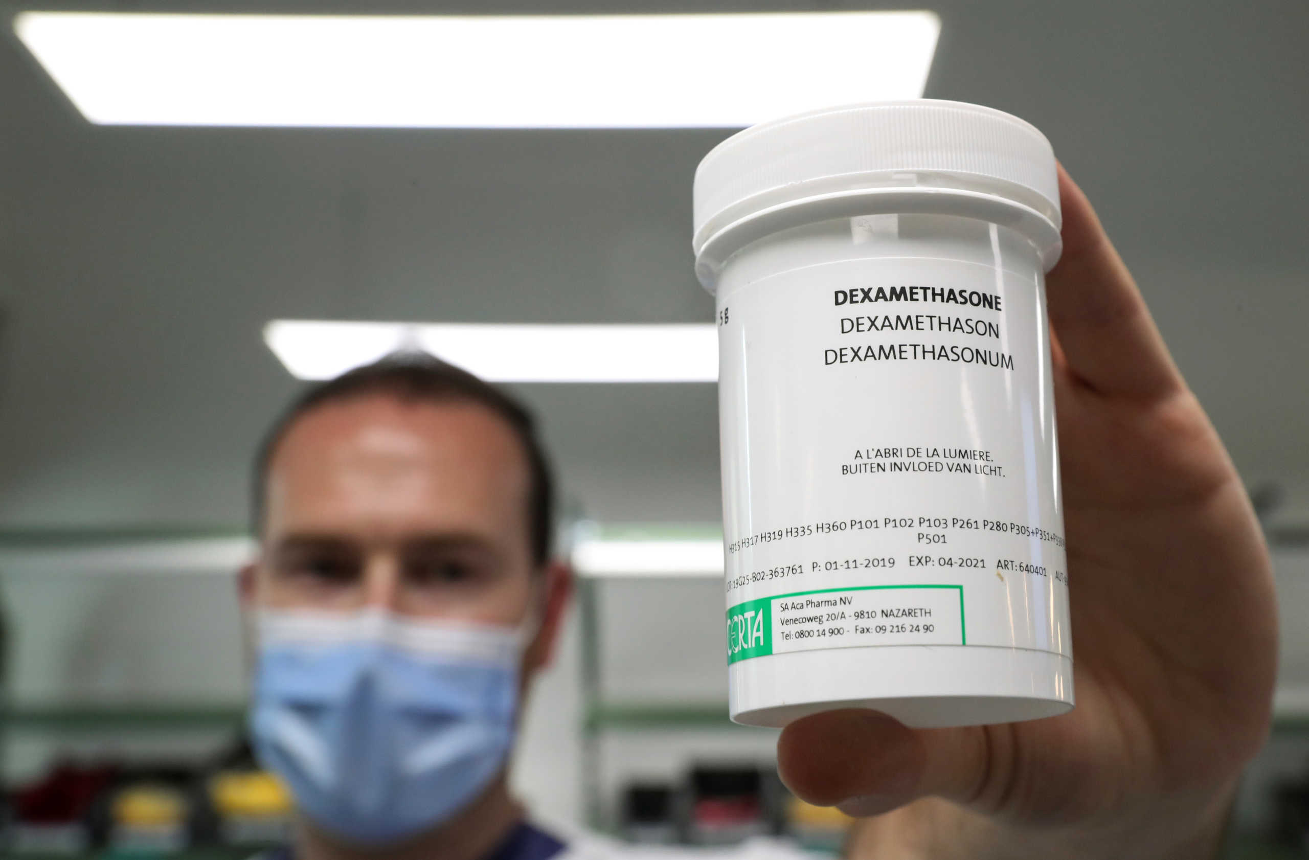A pharmacist displays a box of Dexamethasone at the Erasme Hospital amid the coronavirus disease (COVID-19) outbreak, in Brussels, Belgium, June 16, 2020. REUTERS