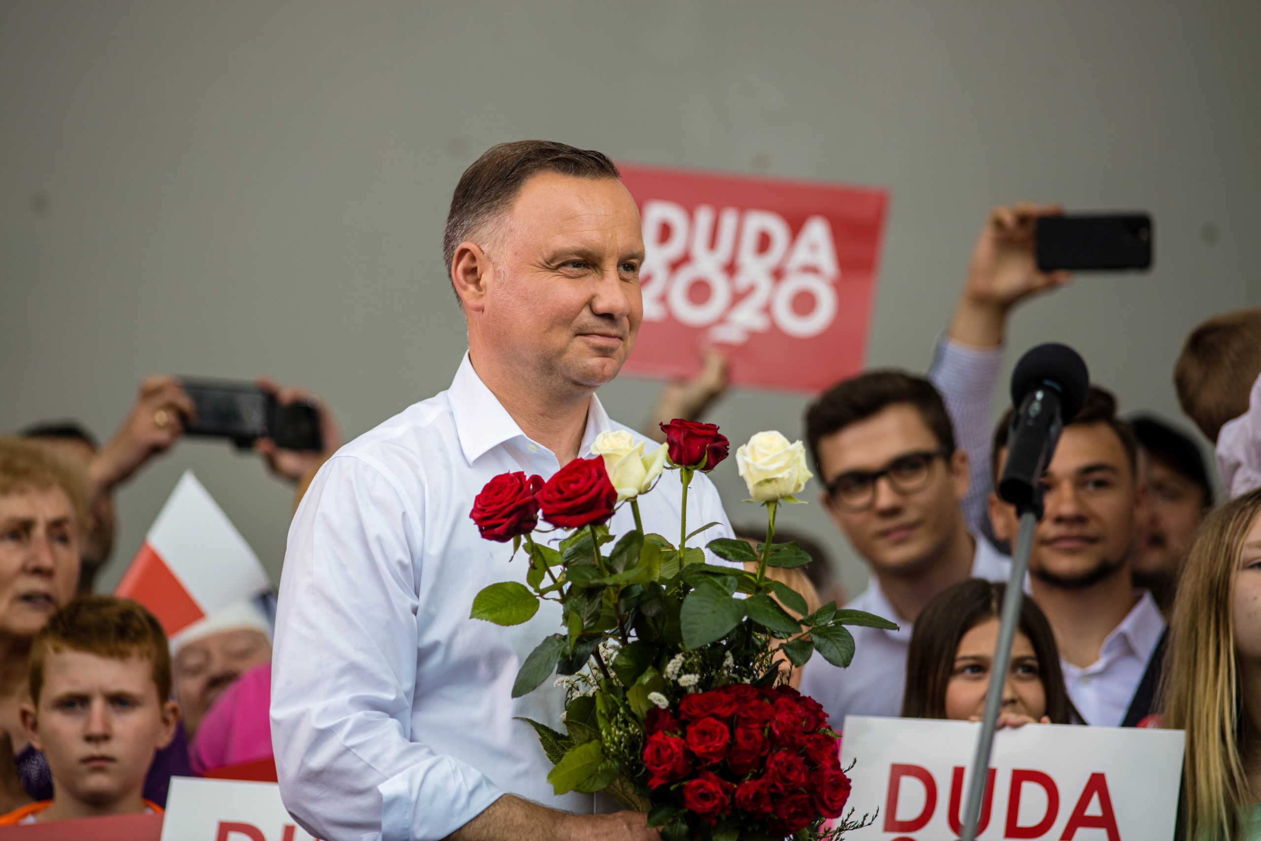 Polish President Andrzej Duda smiles during his election rally in Kwidzyn, Poland June 29, 2020. President Duda came top in the first round of the country's presidential election, the majority of results showed on Monday, but fell short of the overall majority needed to avoid what looks set to be a tight run-off vote on July 12. Michal Ryniak