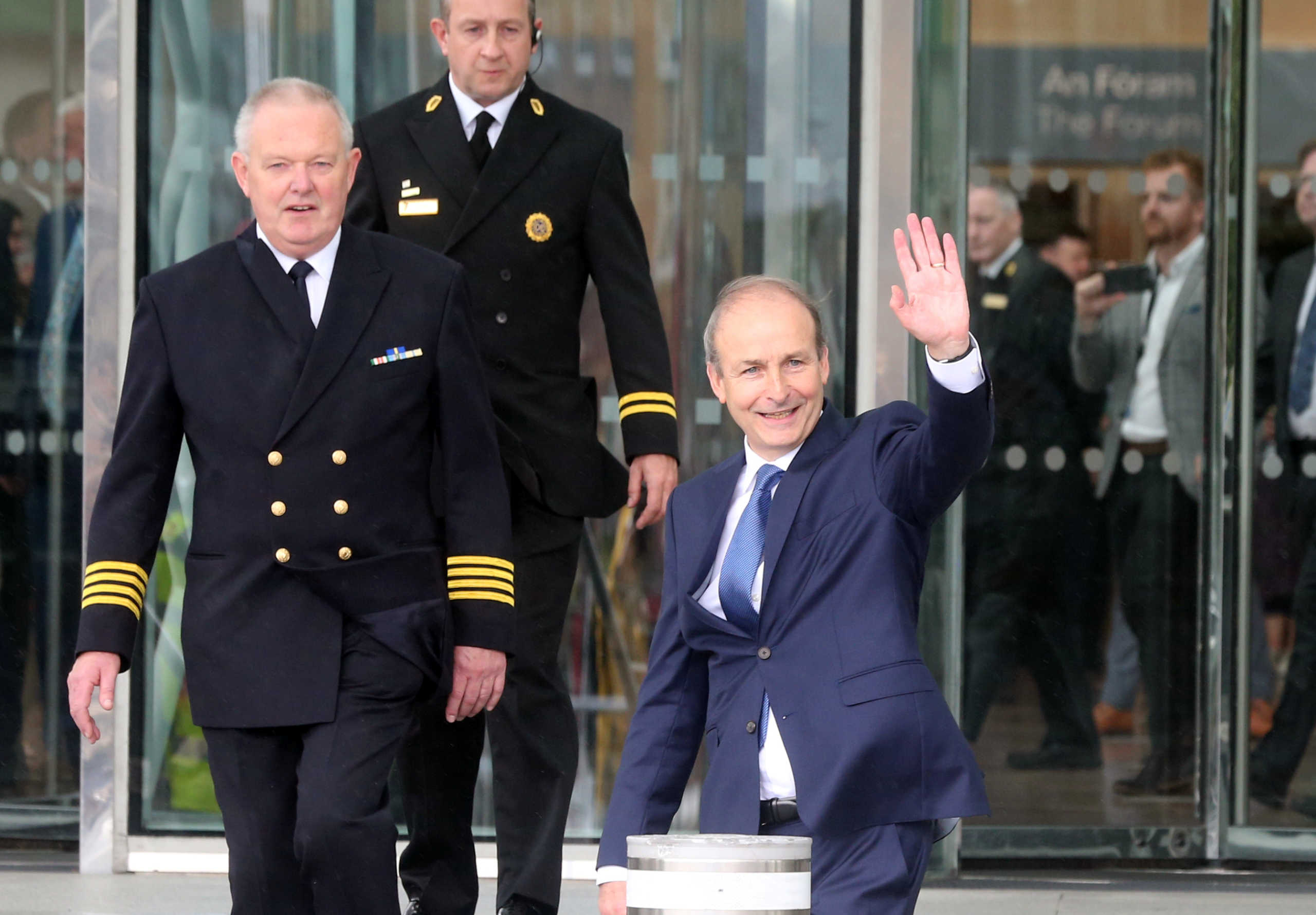 Taoiseach Micheal Martin, leader of the Fianna Fail party leaves the Convention Centre, en route to the president's residence to receive his seal of office in Dublin, Ireland June 27, 2020. REUTERS