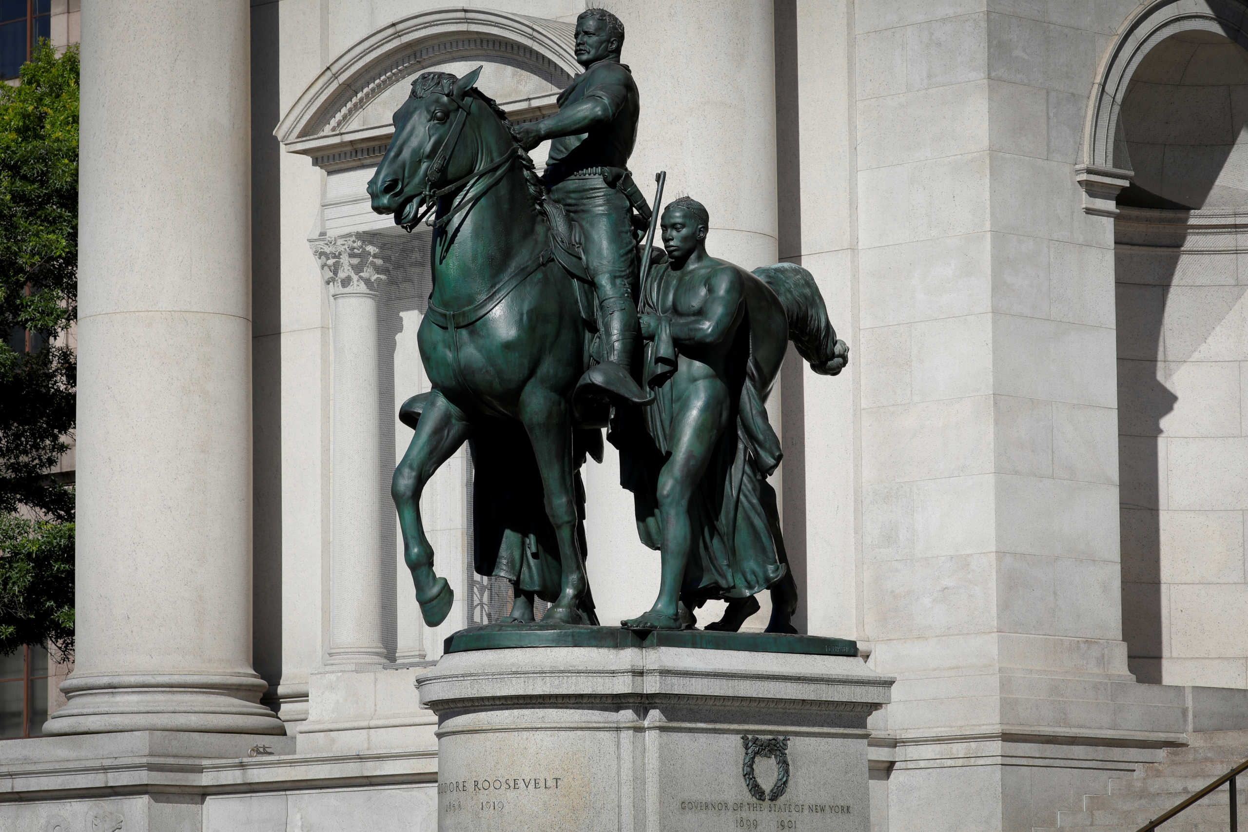 A statue of Theodore Roosevelt outside the American Museum of Natural History in Manhattan is seen after it was announced that the statue will be removed amid anti-racism protests across the United States in New York City, New York, U.S., June 22, 2020. REUTERS