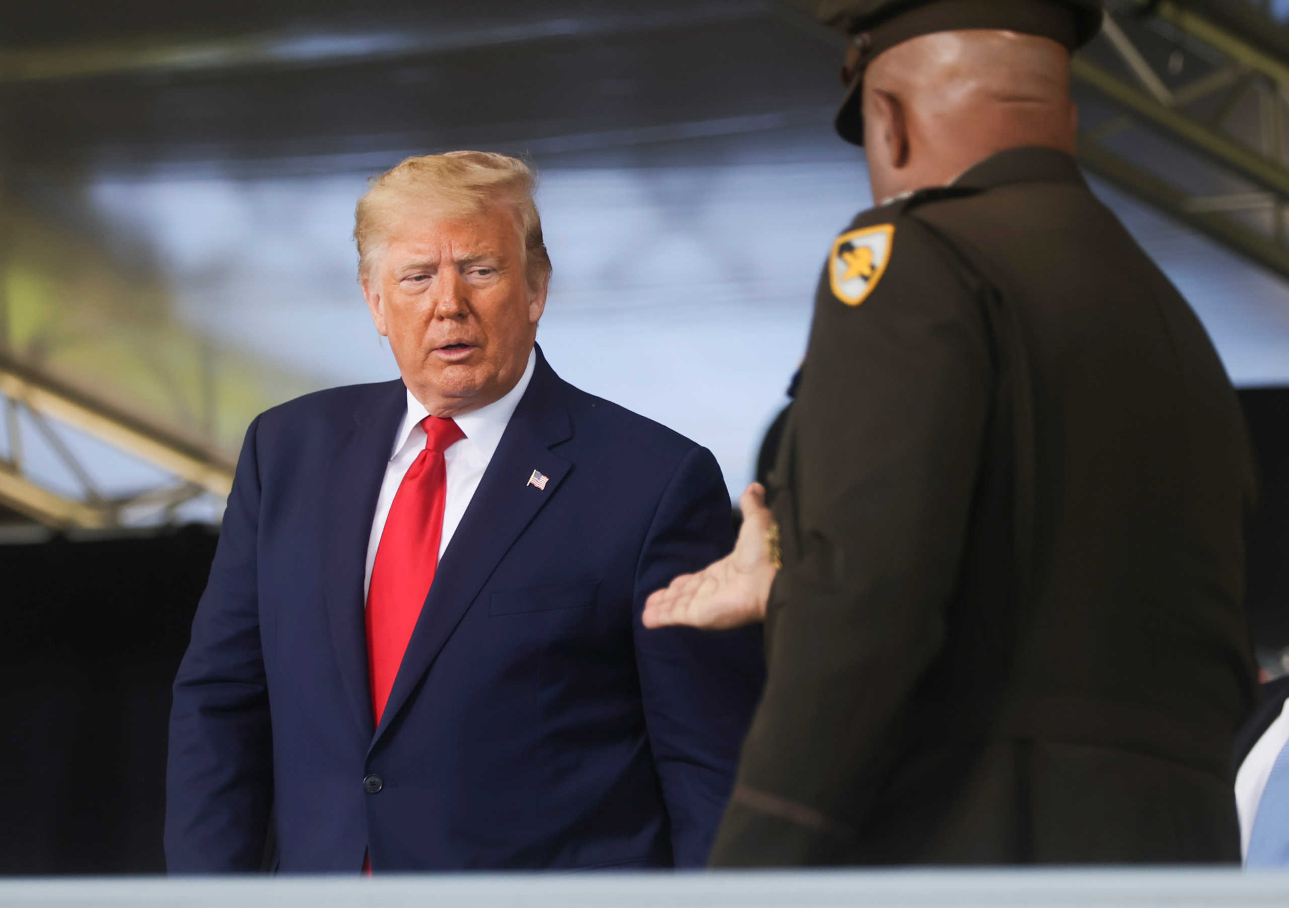 U.S. President Donald Trump is introduced to deliver the commencement address by U.S. Army Lieutenant General Darryl Williams, the Superintendent of the U.S. Military Academy at West Point, at the 2020 United States Military Academy Graduation Ceremony at West Point, New York, U.S., June 13, 2020.  REUTERS