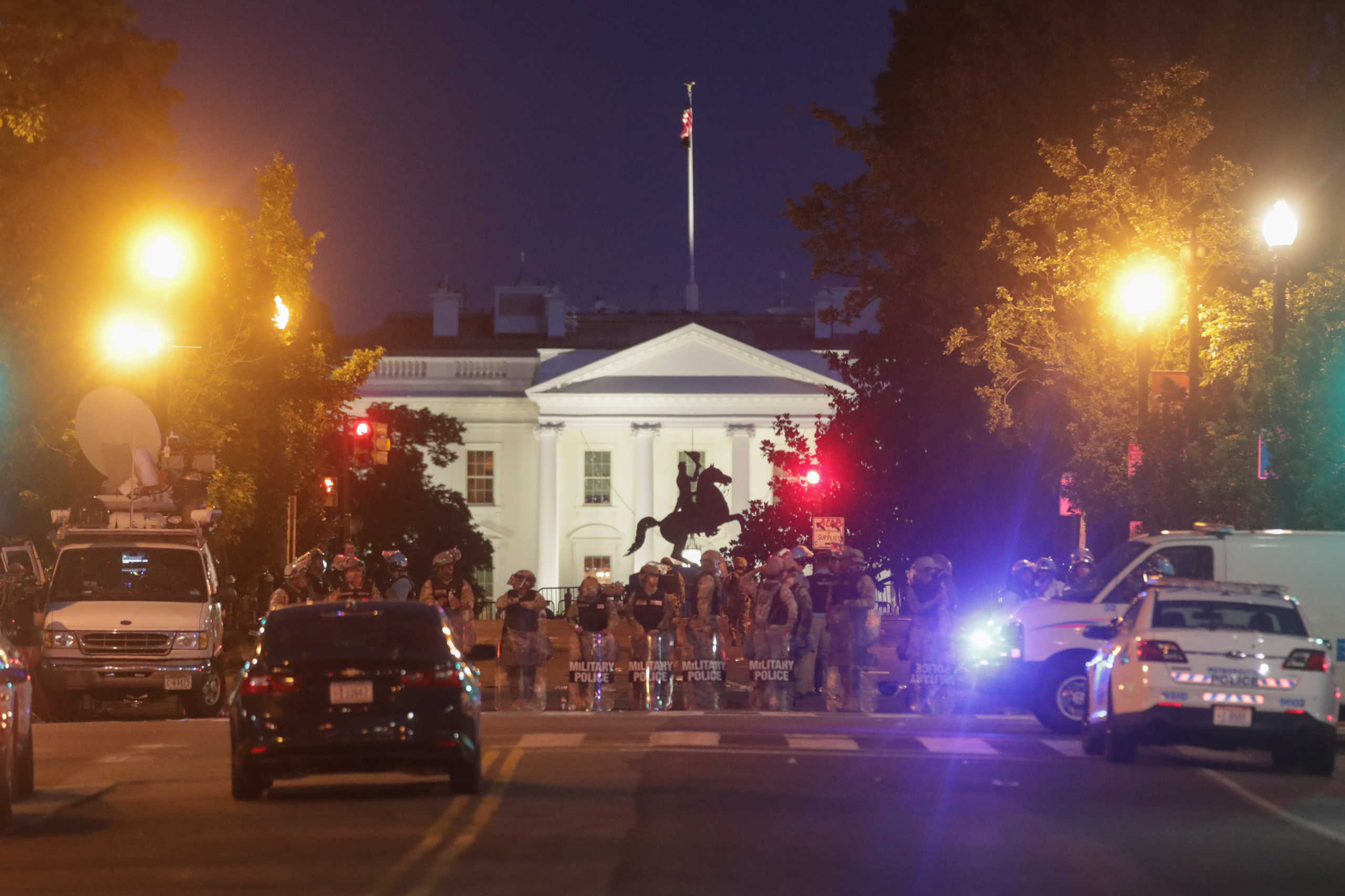 DC National Guard Military Police officers stand guard near the White House during nationwide unrest following the death in Minneapolis police custody of George Floyd, in Washington, D.C., U.S., June 1, 2020. REUTERS