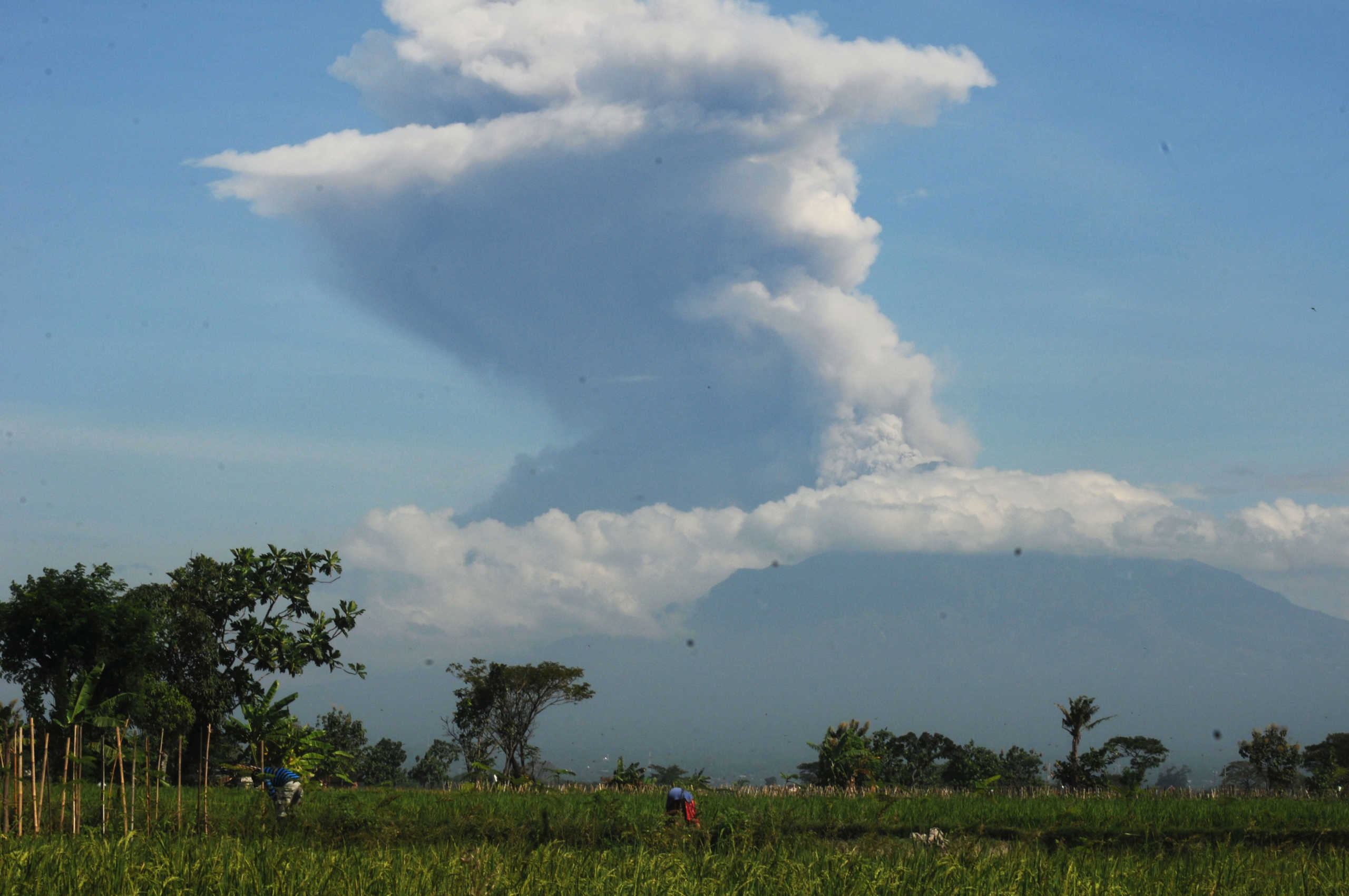 A view of Mount Merapi following an eruption, as seen from Sawit village, Boyolali, Central Java Province, Indonesia June 21, 2020, in this photo taken by Antara Foto