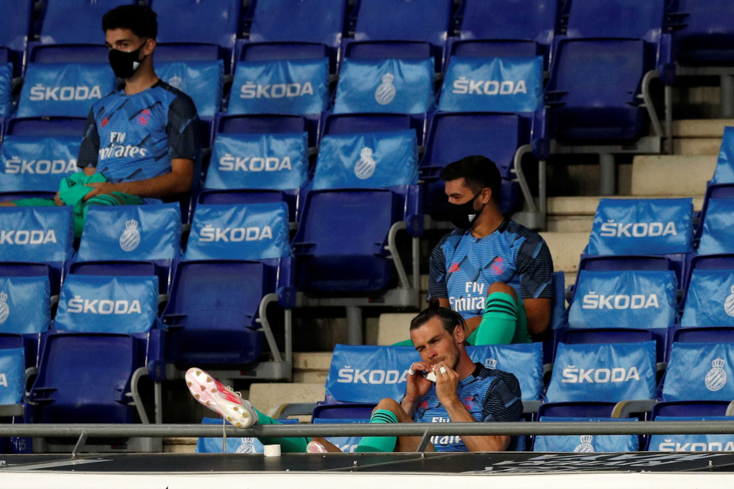 Soccer Football - La Liga Santander - Espanyol v Real Madrid - RCDE Stadium, Barcelona, Spain - June 28, 2020  Real Madrid's Gareth Bale in the stands before the match, as play resumes behind closed doors following the outbreak of the coronavirus disease (COVID-19)   REUTERS