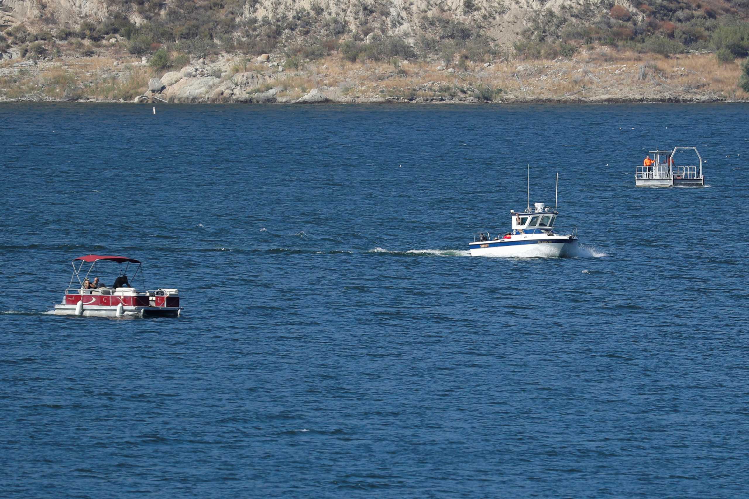 Boats take part in the search for missing actor Naya Rivera on Lake Piru, California, U.S., July 9, 2020. REUTERS