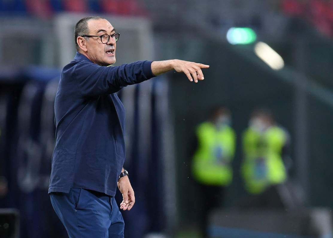 Soccer Football - Serie A - Bologna v Juventus - Stadio Renato Dall'Ara, Bologna, Italy - June 22, 2020   Juventus coach Maurizio Sarri, as play resumes behind closed doors following the outbreak of the coronavirus disease (COVID-19)   REUTERS