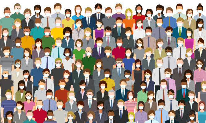 Crowd of people wearing a face mask .Created with adobe illustrator.