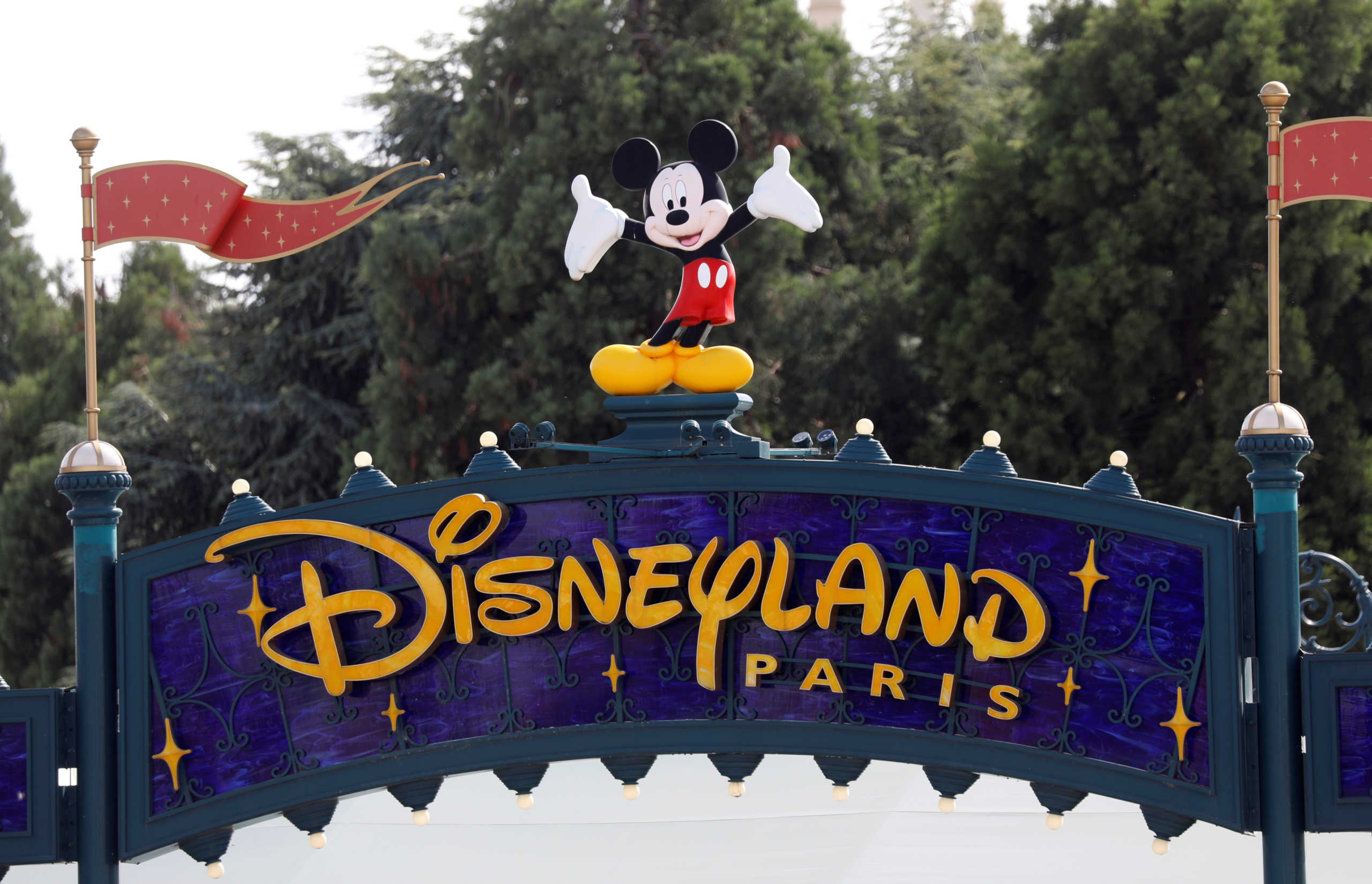 The logo of Disneyland Paris is seen in Marne-la-Vallee, near Paris, as the theme park prepares to reopen its doors to the public following the coronavirus disease (COVID-19) outbreak in France, July 9, 2020.   REUTERS