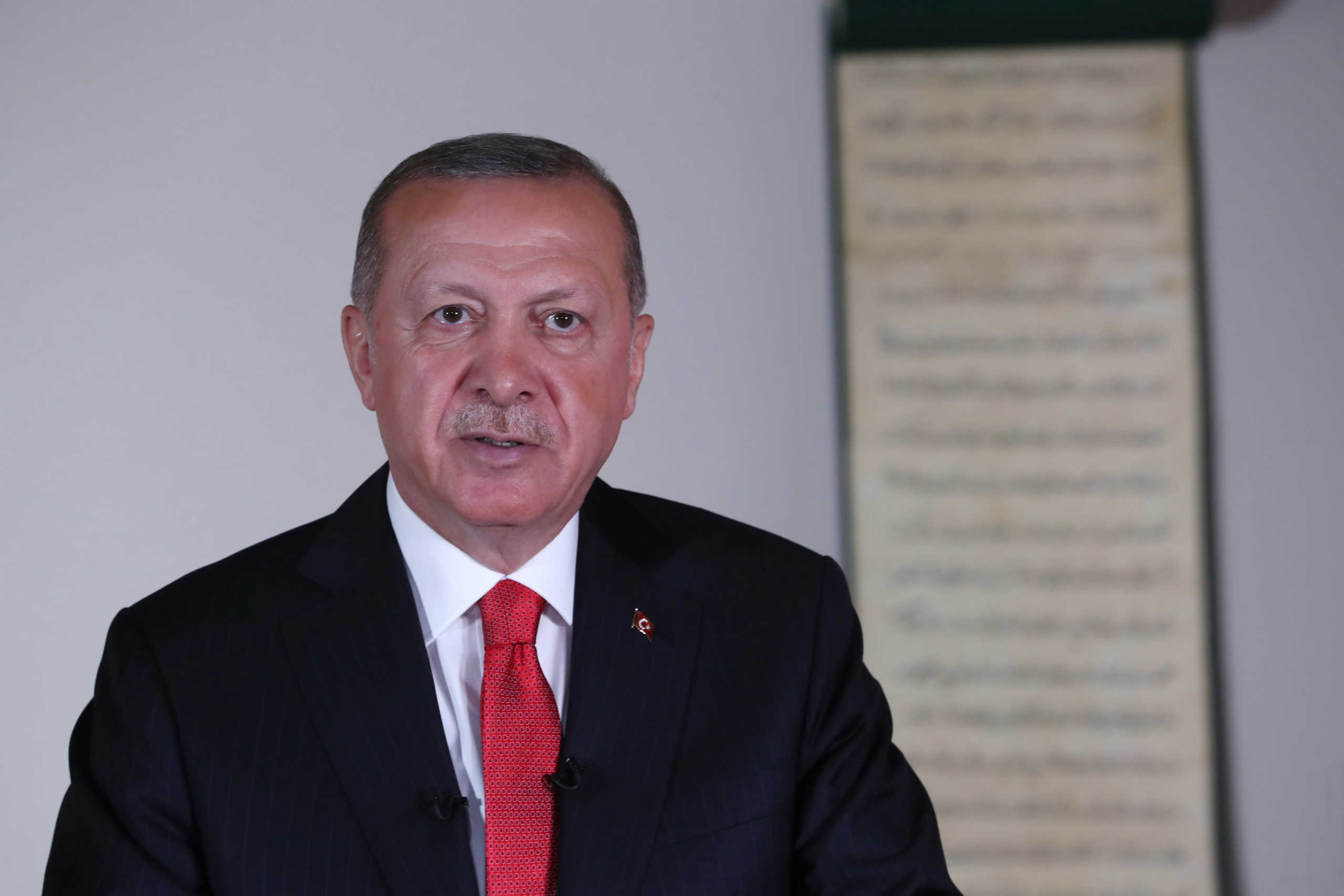 Turkish President Tayyip Erdogan delivers a televised address to the nation in Ankara, Turkey, July 10, 2020. Turkish Presidential Press Office