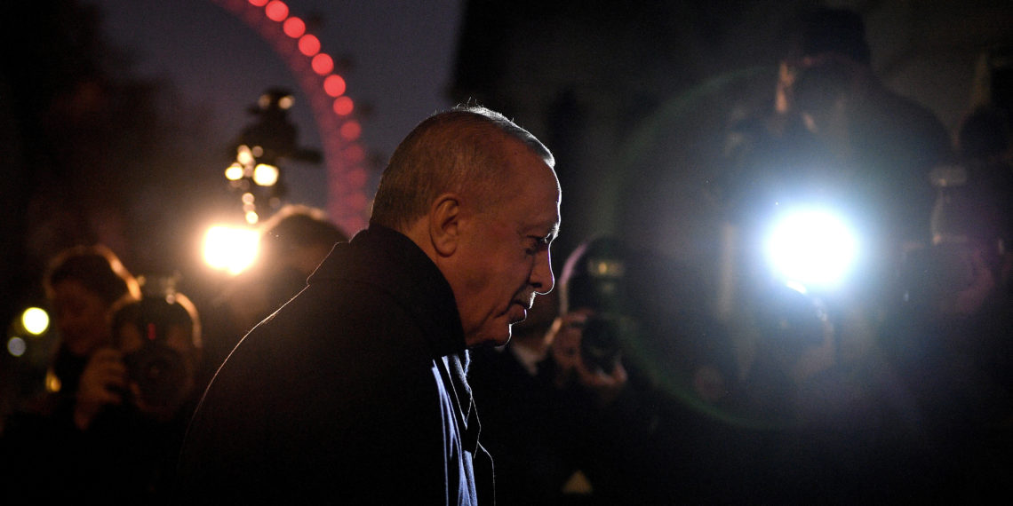 Turkey's President Tayyip Erdogan leaves Downing Street after talks with Britain's Prime Minister Boris Johnson and other heads of state, ahead of the NATO summit in Watford, in London, Britain December 3, 2019. Daniel Leal-Olivas