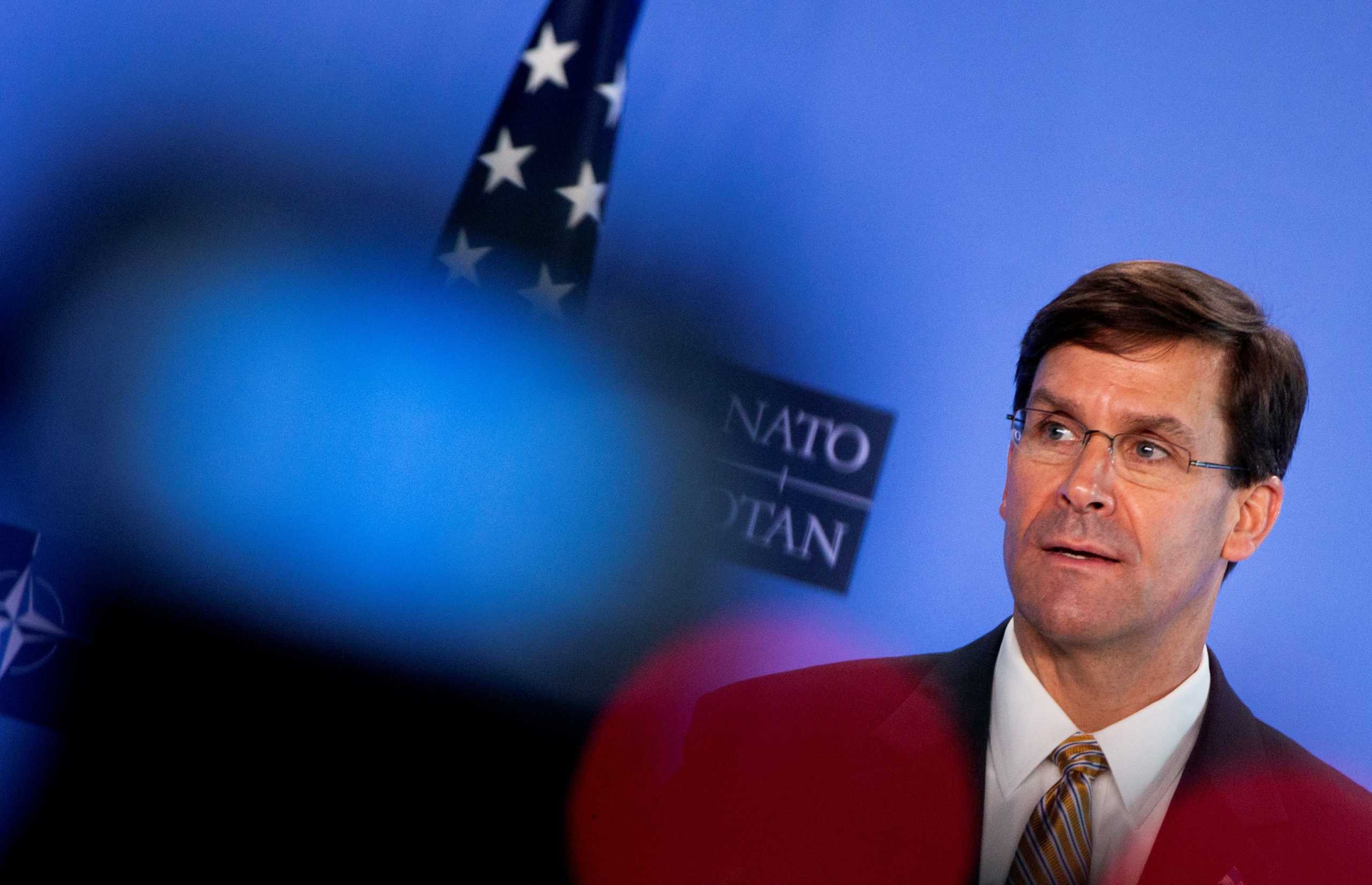 U.S. Secretary of Defense Mark Esper attends a joint news conference with NATO Secretary General Jens Stoltenberg at NATO headquarters in Brussels, Belgium June 26, 2020. Virginia Mayo