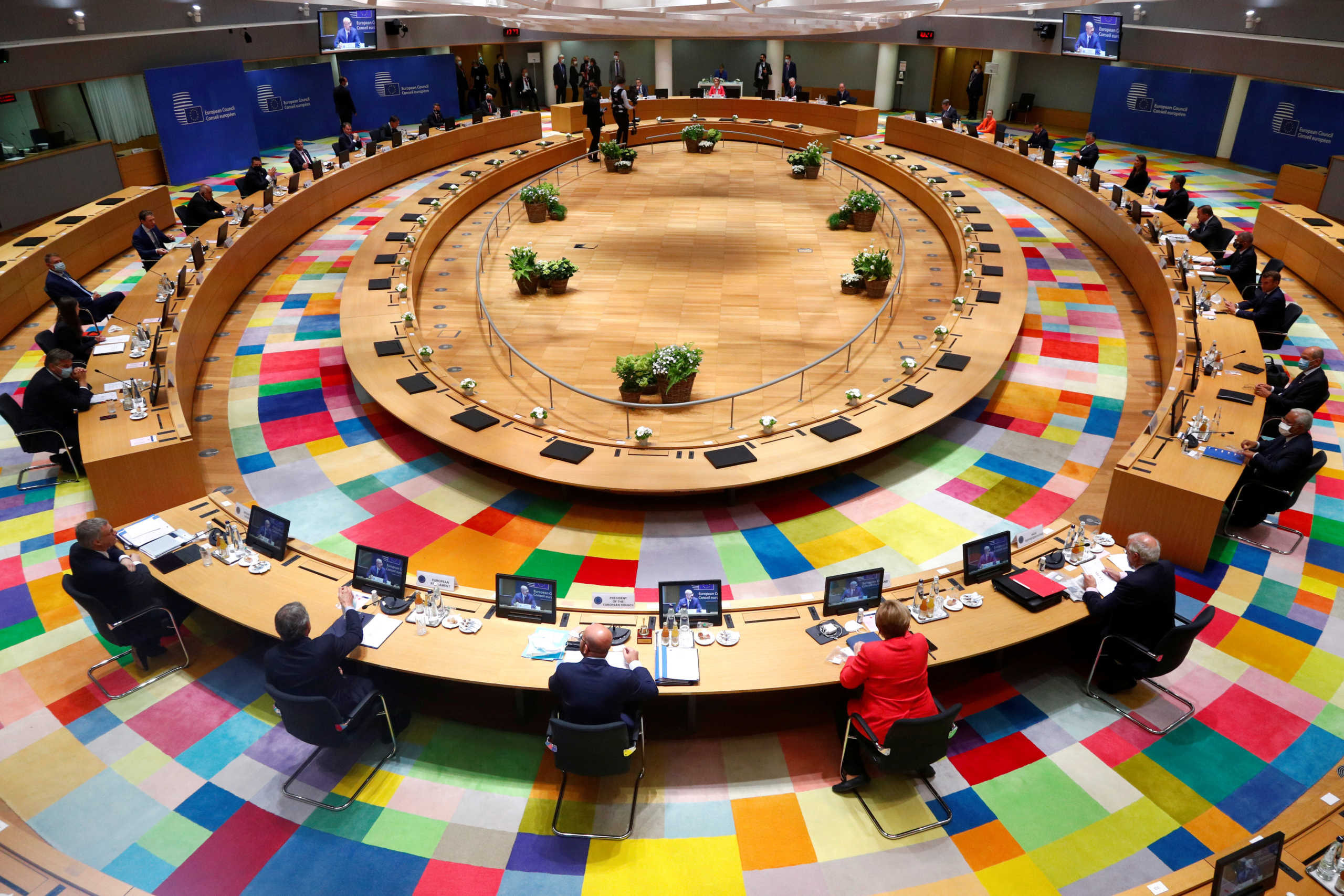 European Union leaders take part in the first face-to-face EU summit since the coronavirus disease (COVID-19) outbreak, in Brussels, Belgium July 17, 2020. REUTERS