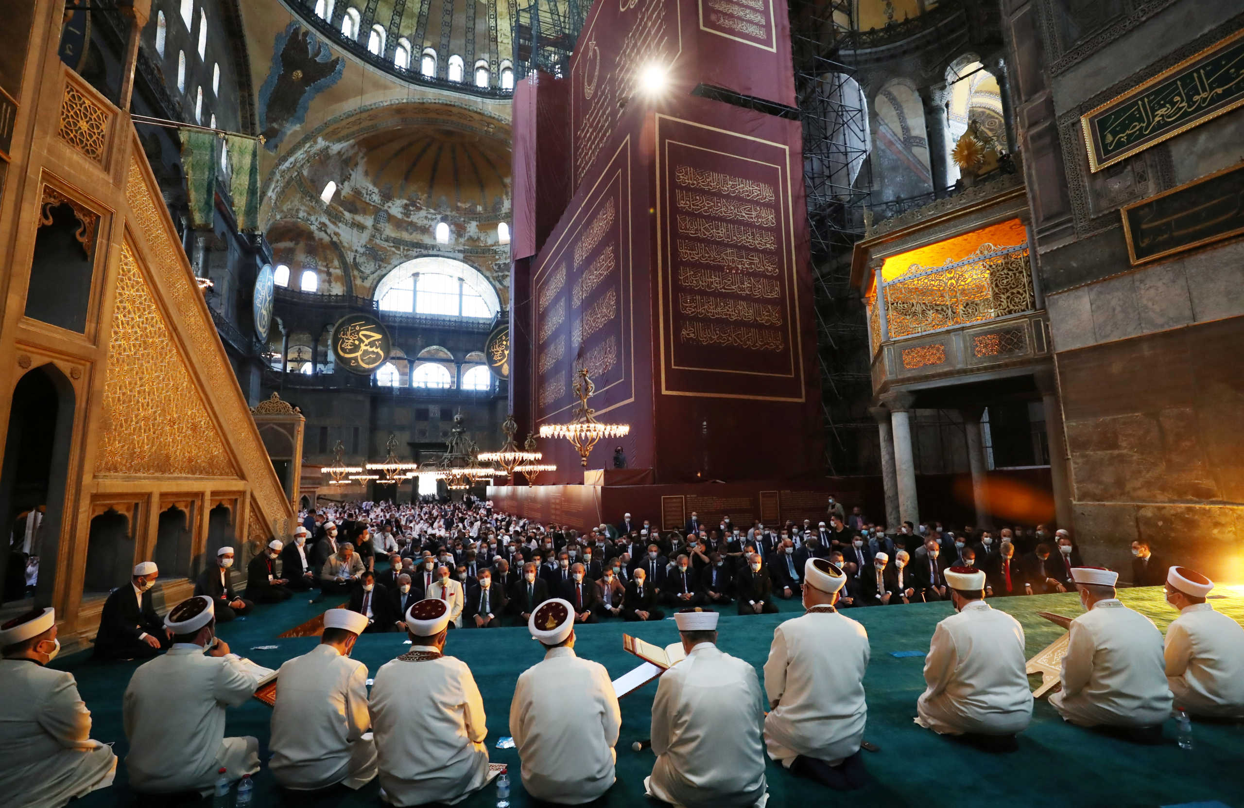 Turkey's President Tayyip Erdogan attends Friday prayers at Hagia Sophia Grand Mosque, for the first time after it was once again declared a mosque after 86 years, in Istanbul, Turkey, July 24, 2020. Murat Cetinmuhurdar