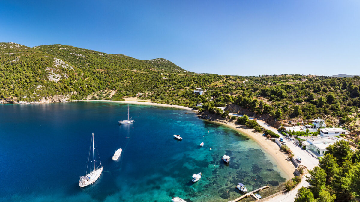 The beach Pefkos of Skyros island in Sporades, Greece