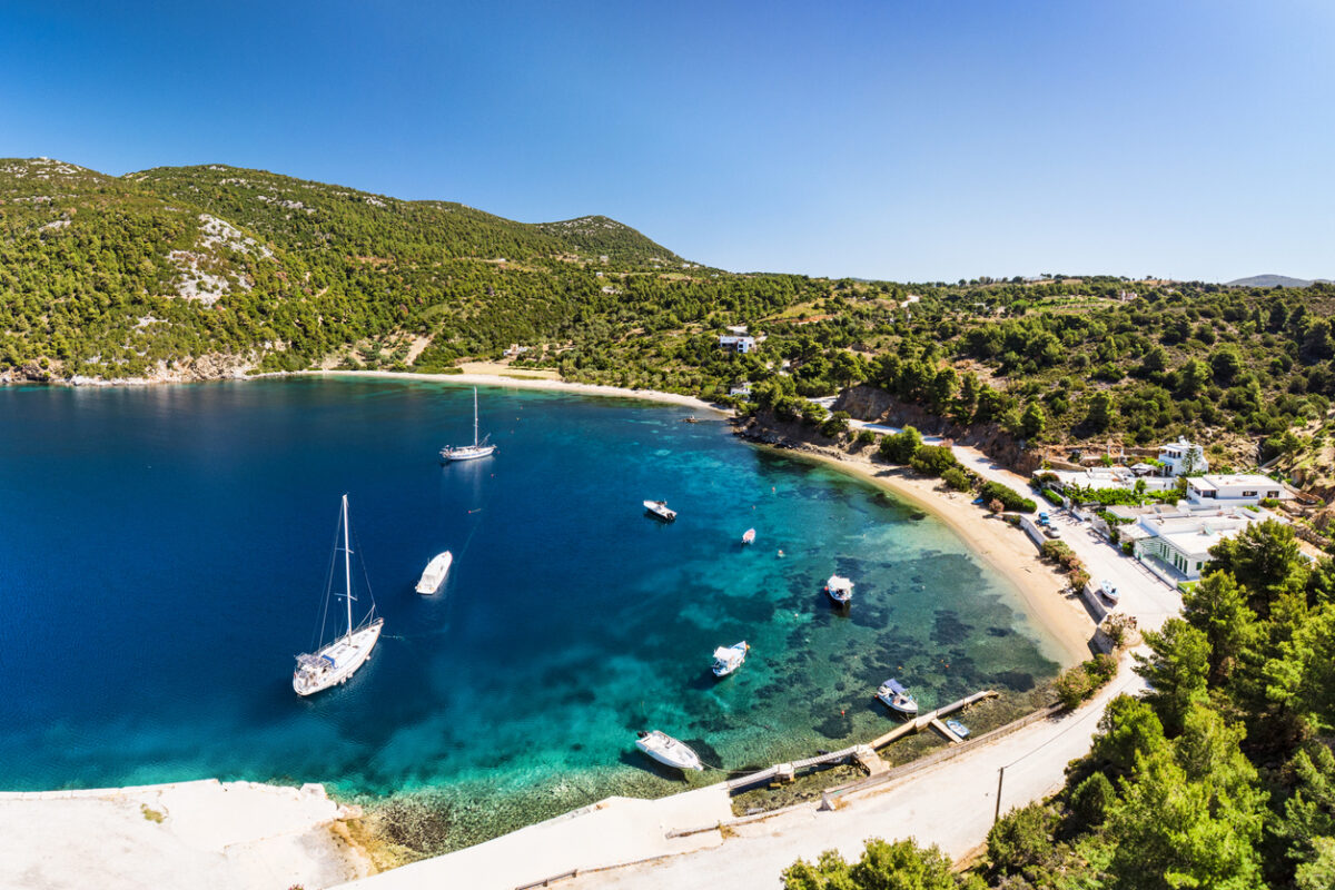 The beach Pefkos of Skyros island in Sporades, Greece