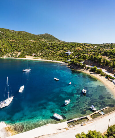 The beach Pefkos of Skyros island in Sporades, Greece