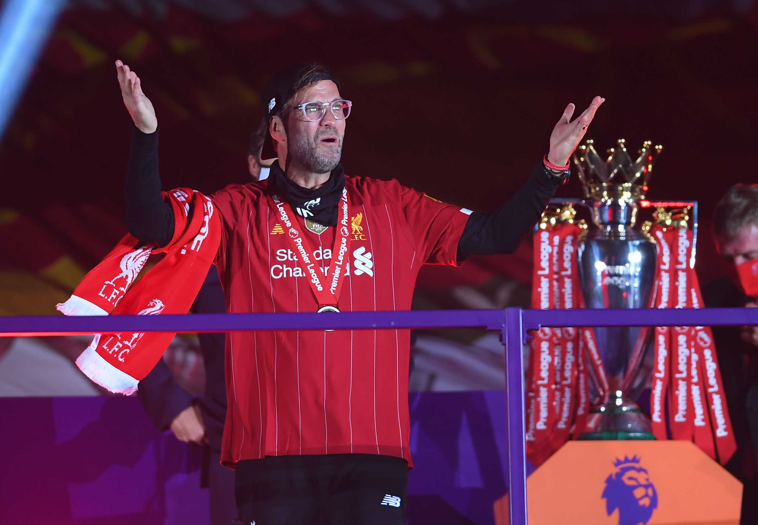 Soccer Football - Premier League - Liverpool v Chelsea - Anfield, Liverpool, Britain - July 22, 2020 Liverpool manager Juergen Klopp celebrates after winning the Premier League Pool via REUTERS
