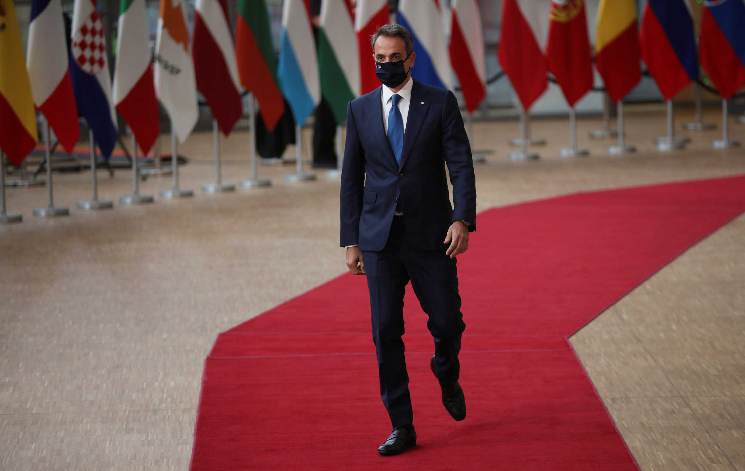 Greek Prime Minister Kyriakos Mitsotakis arrives for the first face-to-face EU summit since the coronavirus disease (COVID-19) outbreak, in Brussels, Belgium July 17, 2020. Francisco Seco