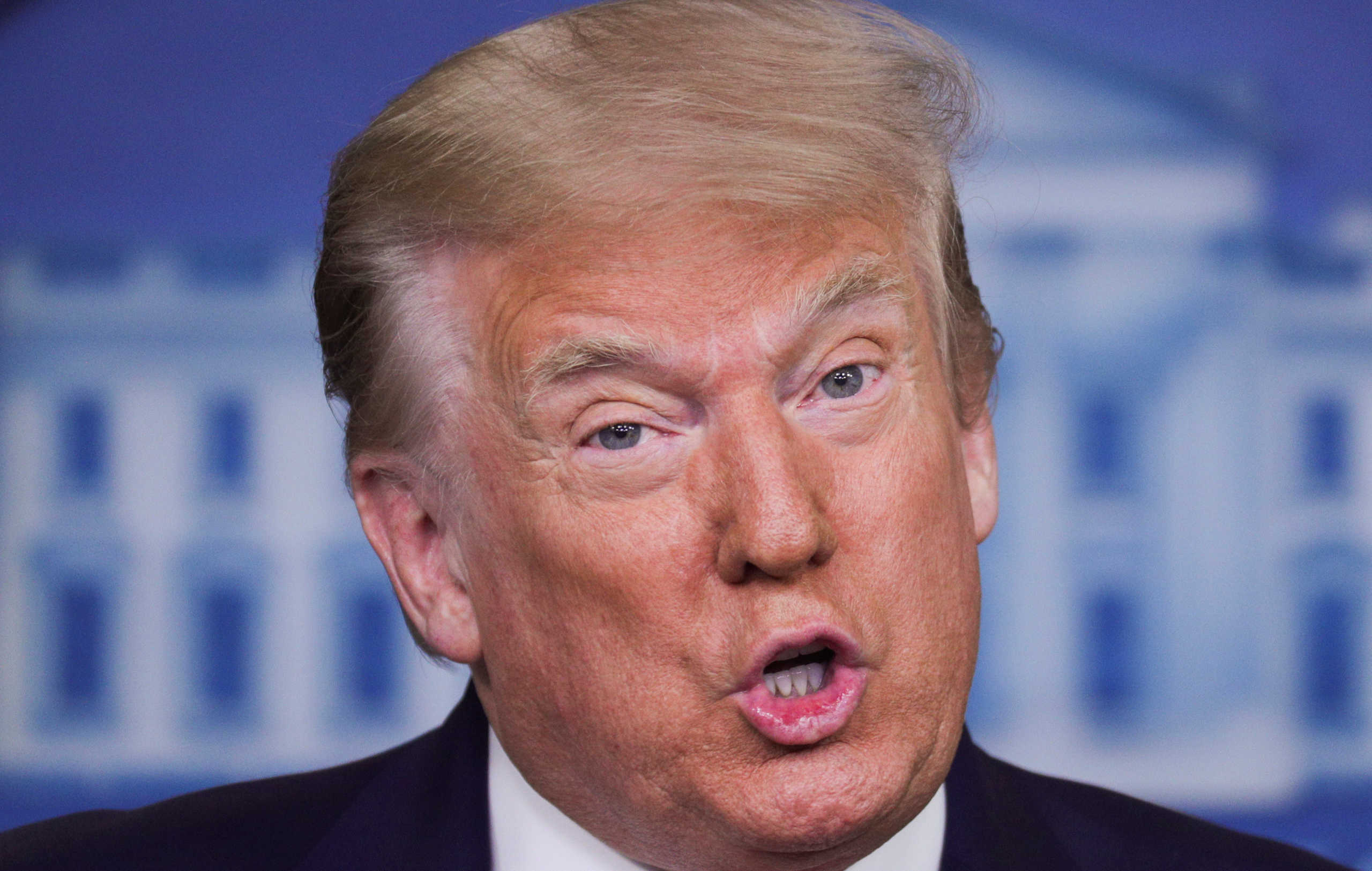 FILE PHOTO: U.S. President Donald Trump speaks during a press briefing on the U.S. economy and new U.S. employment and unemployment numbers in the Brady Press Briefing Room at the White House in Washington, U.S., July 2, 2020.  REUTERS