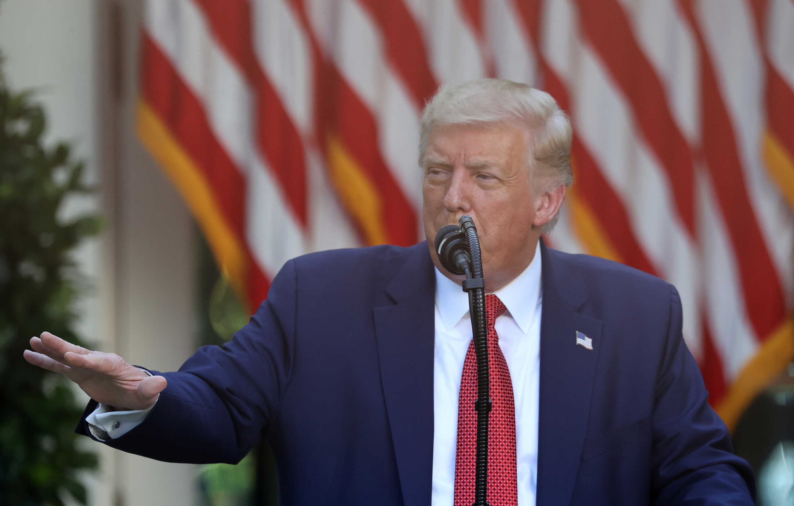U.S. President Donald Trump attends a news conference in the Rose Garden at the White House in Washington, U.S., July 14, 2020. REUTERS