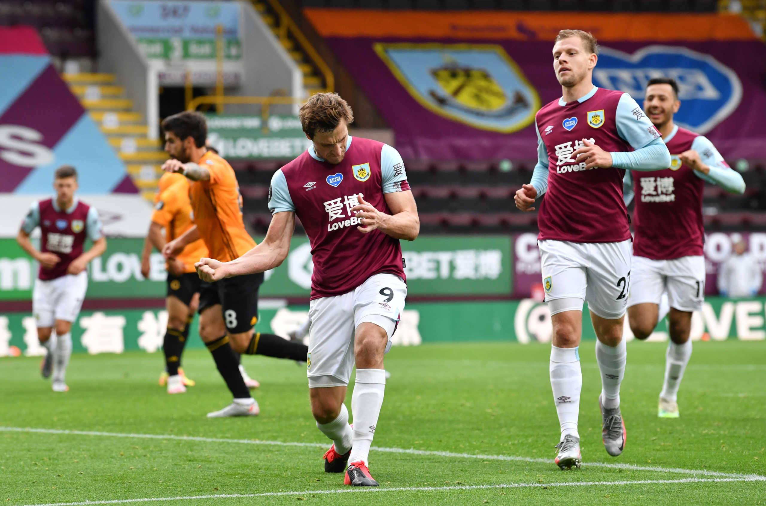 Soccer Football - Premier League - Burnley v Wolverhampton Wanderers - Turf Moor, Burnley, Britain - July 15, 2020  Burnley's Chris Wood celebrates scoring their first goal, as play resumes behind closed doors following the outbreak of the coronavirus disease (COVID-19) Paul Ellis