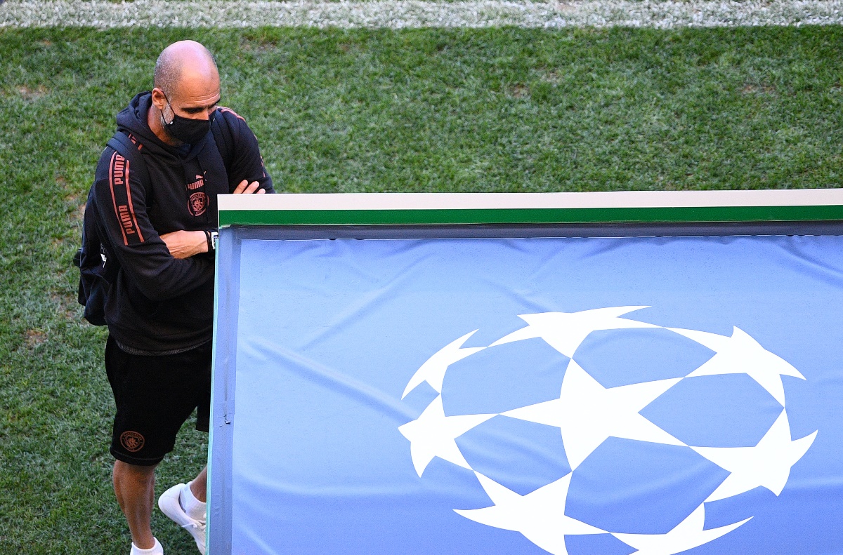 Soccer Football - Champions League - Manchester City Press Conference - Estadio Jose Alvalade, Lisbon, Portugal - August 14, 2020   Manchester City manager Pep Guardiola inside the stadium before the press conference   Franck Fife