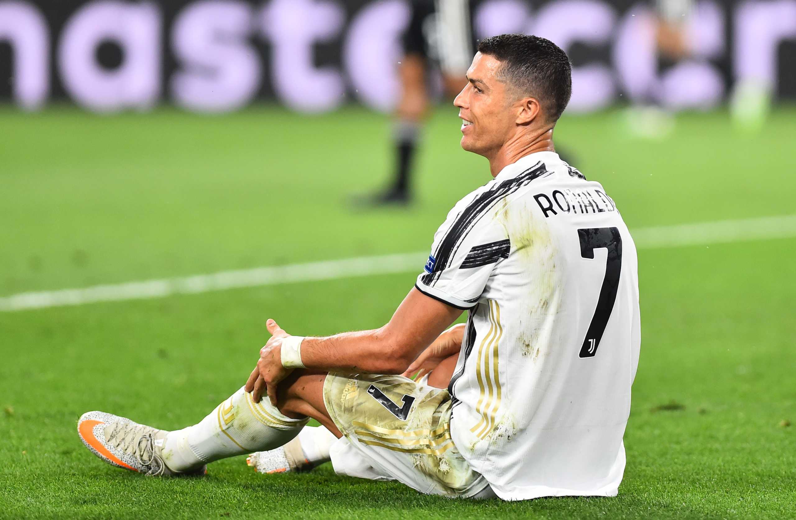 Soccer Football - Champions League - Round of 16 Second Leg - Juventus v Olympique Lyonnais - Allianz Stadium, Turin, Italy - August 7, 2020   Juventus' Cristiano Ronaldo reacts during the match, as play resumes behind closed doors following the outbreak of the coronavirus disease (COVID-19) REUTERS