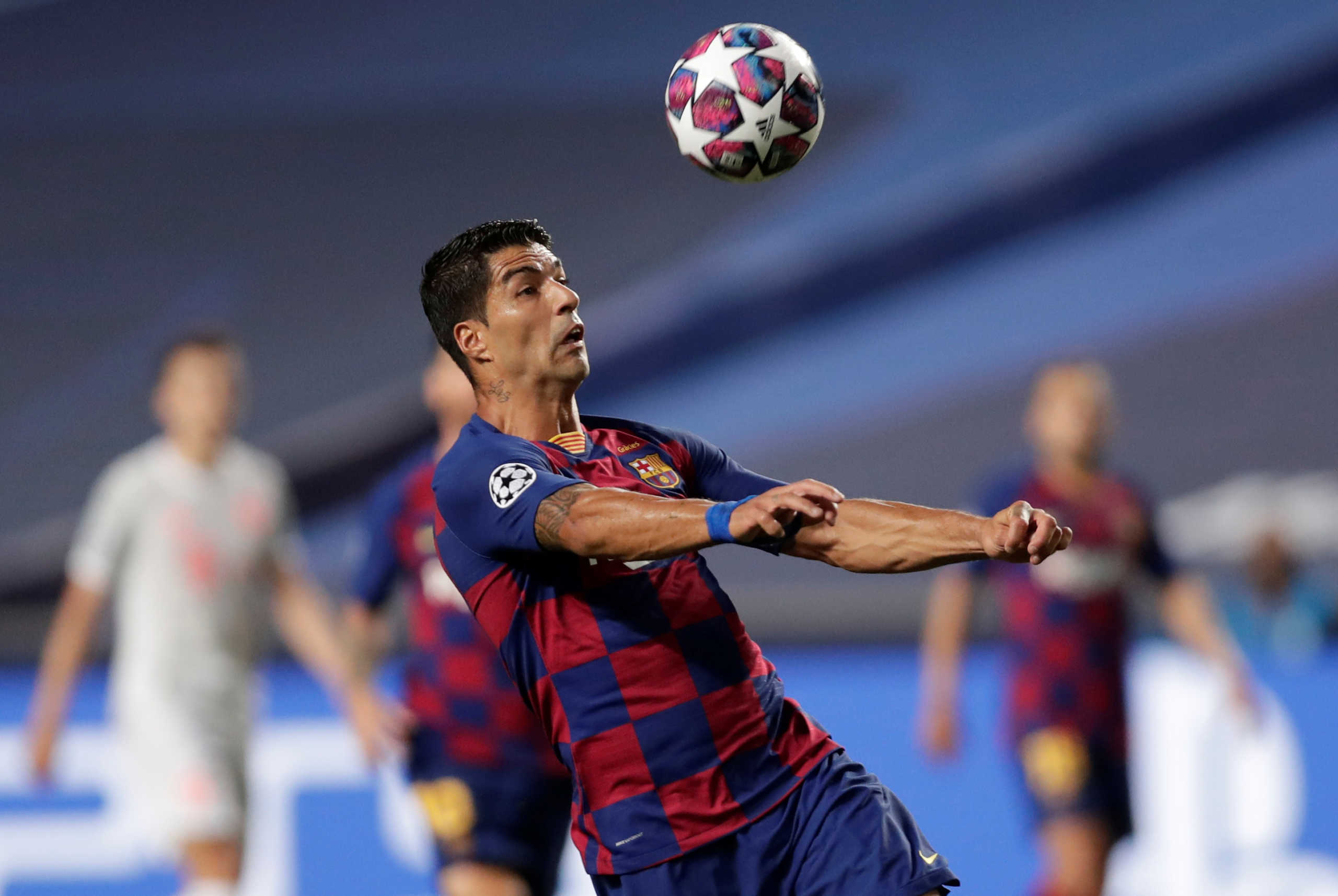 Soccer Football - Champions League - Quarter Final - FC Barcelona v Bayern Munich - Estadio da Luz, Lisbon, Portugal - August 14, 2020  Barcelona's Luis Suarez in action, as play resumes behind closed doors following the outbreak of the coronavirus disease (COVID-19)  Manu Fernandez