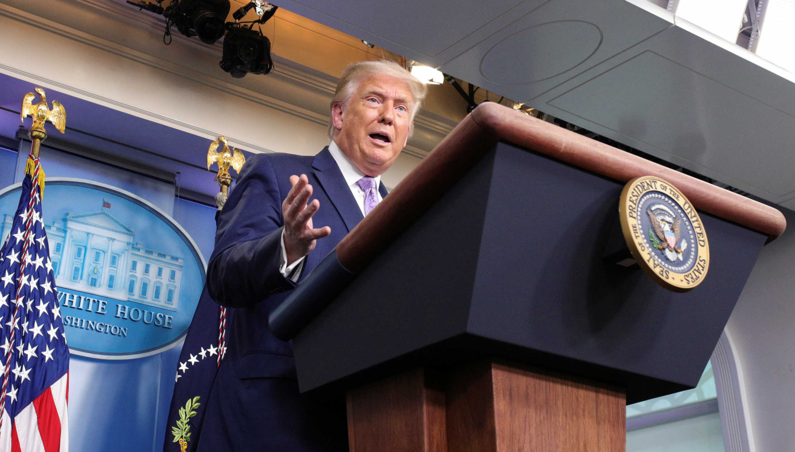 U.S. President Donald holds a coronavirus disease (COVID-19) press briefing at White House in Washington, U.S., August 13, 2020.  REUTERS