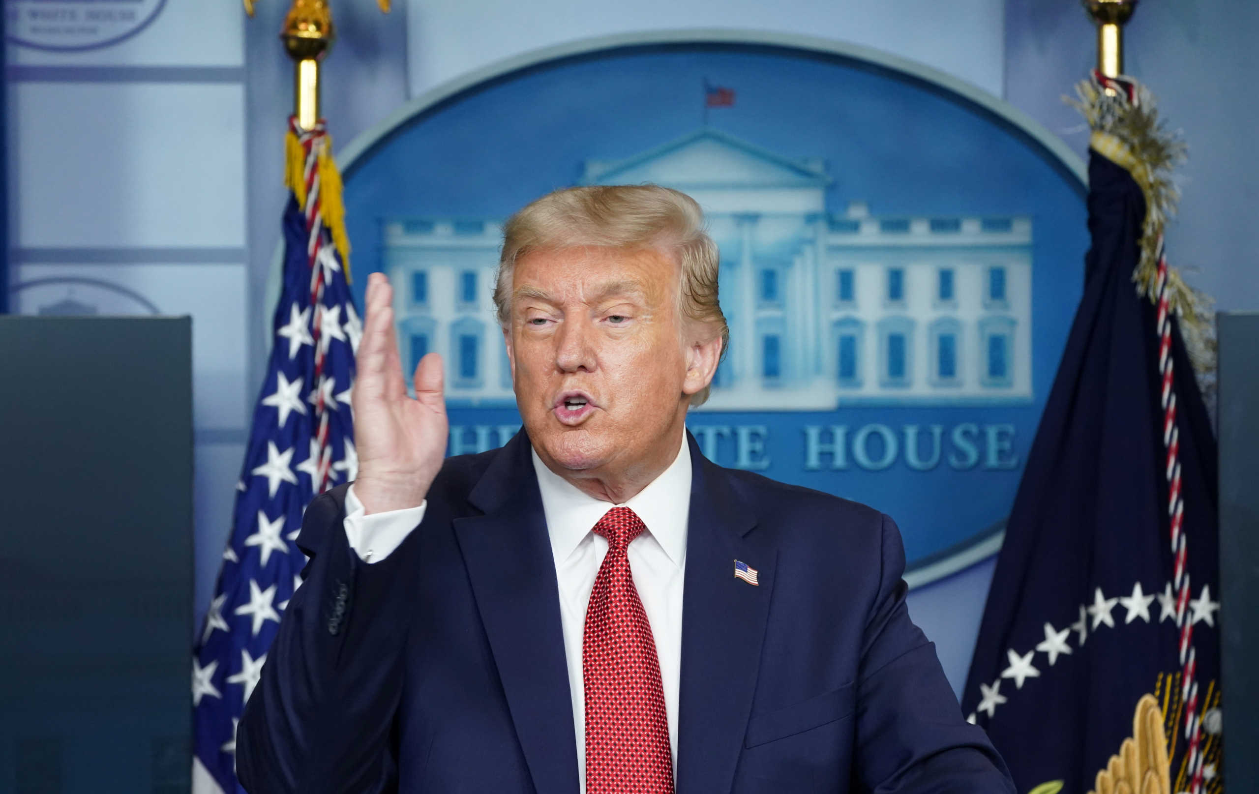 U.S. President Donald Trump speaks during a coronavirus disease (COVID-19) pandemic briefing at the White House in Washington, U.S., August 10, 2020.  REUTERS