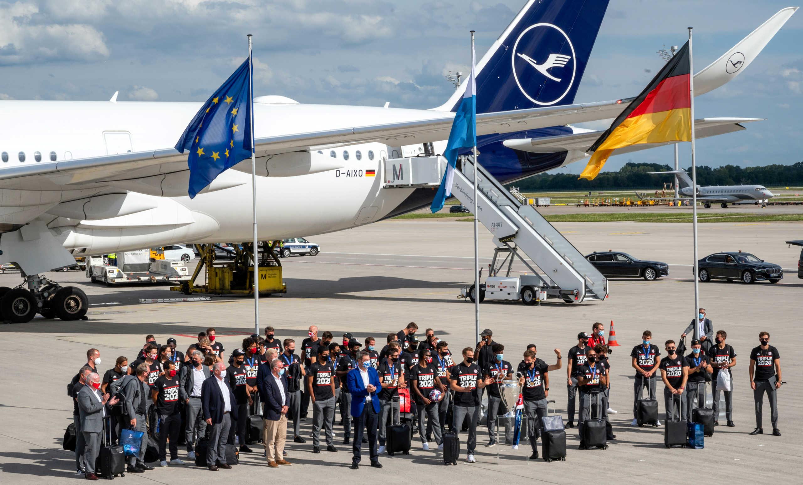 Soccer Football - Champions League - Bayern Munich return home after winning the Champions League final - Munich International Airport, Munich, Germany - August 24, 2020  Bayern Munich players and staff arrive at Munich International Airport after winning the Champions League final  Peter Kneffel