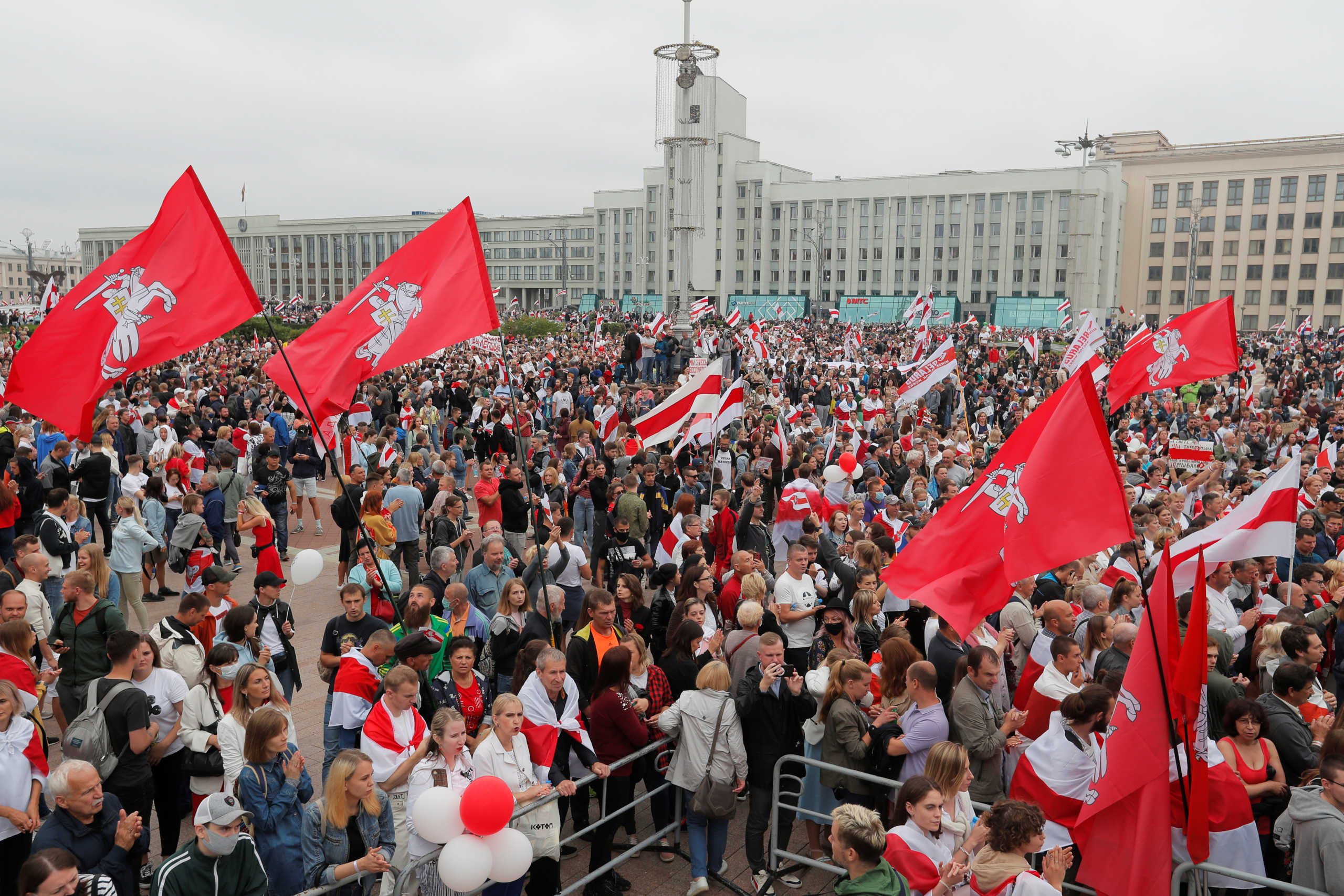 People attend an opposition demonstration to protest against presidential election results at the Independence Square in Minsk, Belarus August 23, 2020. REUTERS