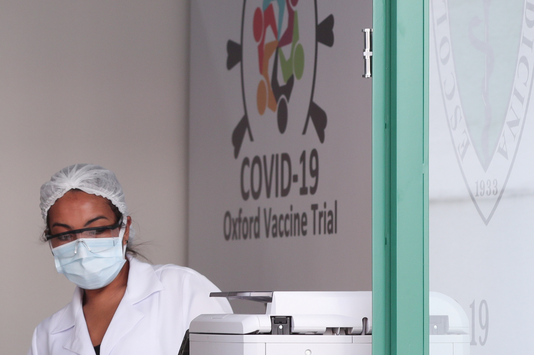 FILE PHOTO: An employee is seen at the Reference Center for Special Immunobiologicals (CRIE) of the Federal University of Sao Paulo (Unifesp) where the trials of the Oxford
