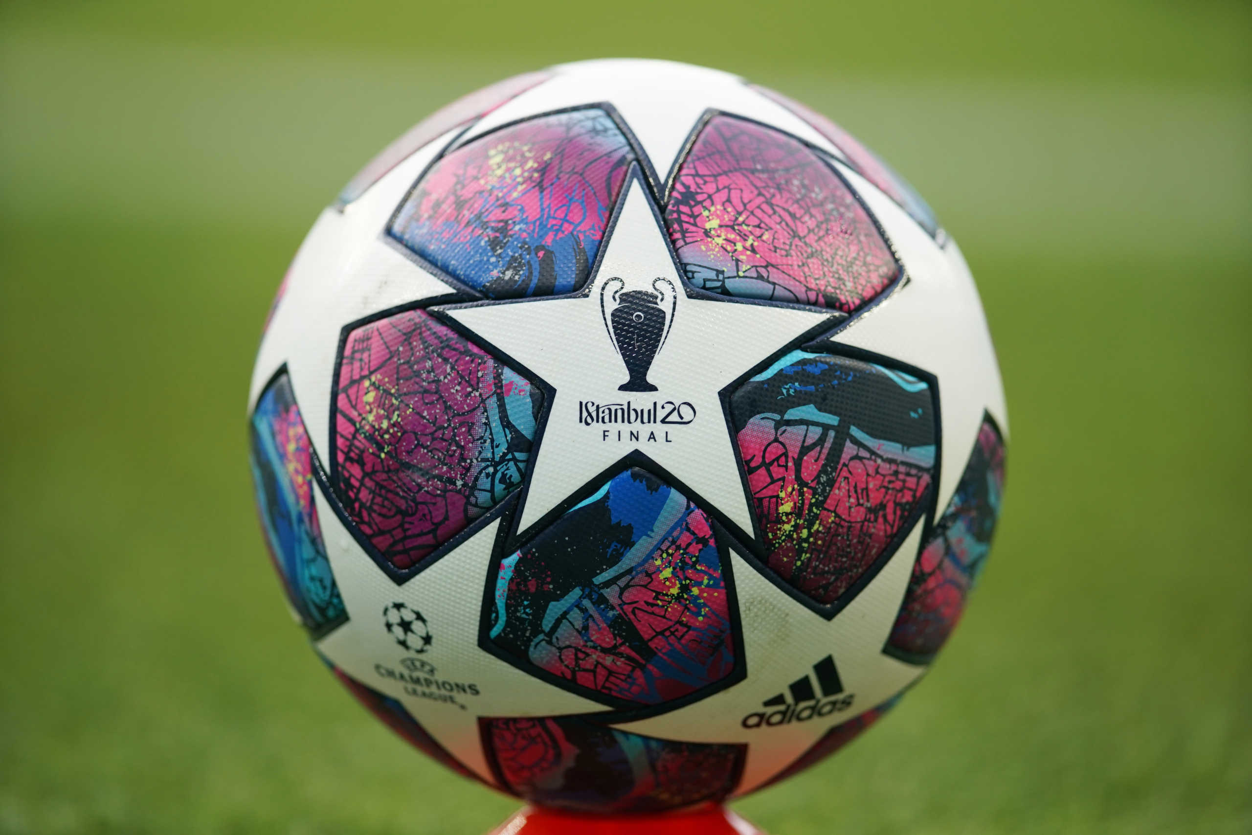 Soccer Football - Champions League - Round of 16 Second Leg - Manchester City v Real Madrid - Etihad Stadium, Manchester, Britain - August 7, 2020 General view of a matchball before the match, as play resumes behind closed doors following the outbreak of the coronavirus disease (COVID-19) Pool via REUTERS