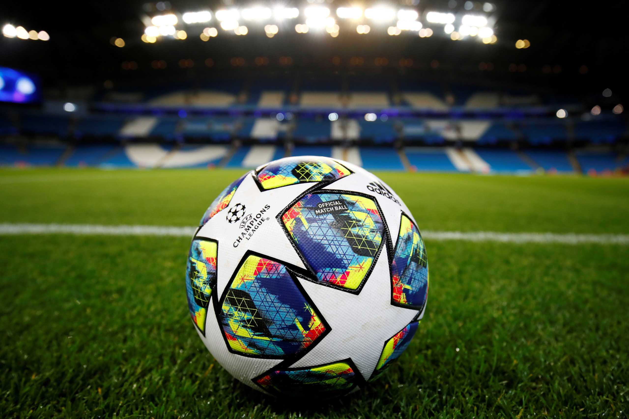 FILE PHOTO: Soccer Football - Champions League - Group C - Manchester City v Atalanta - Etihad Stadium, Manchester, Britain - October 22, 2019  General view of a match ball intside the stadium before the match  Action Images via Reuters