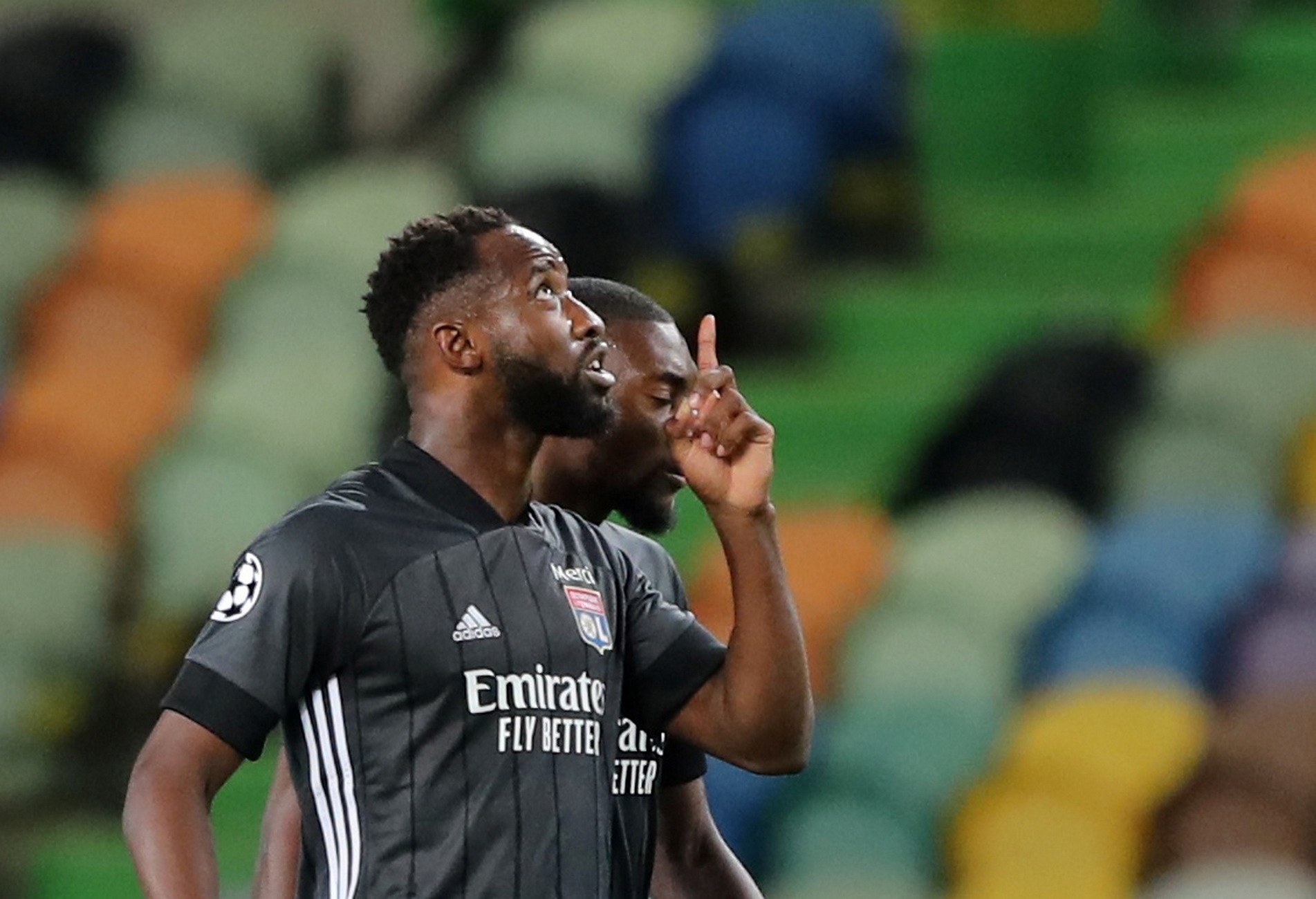 Soccer Football - Champions League Quarter Final - Manchester City v Olympique Lyonnais - Jose Alvalade Stadium, Lisbon, Portugal - August 15, 2020  Olympique Lyonnais' Moussa Dembele celebrates scoring their second goal, as play resumes behind closed doors following the outbreak of the coronavirus disease (COVID-19)  Miguel A. Lopes
