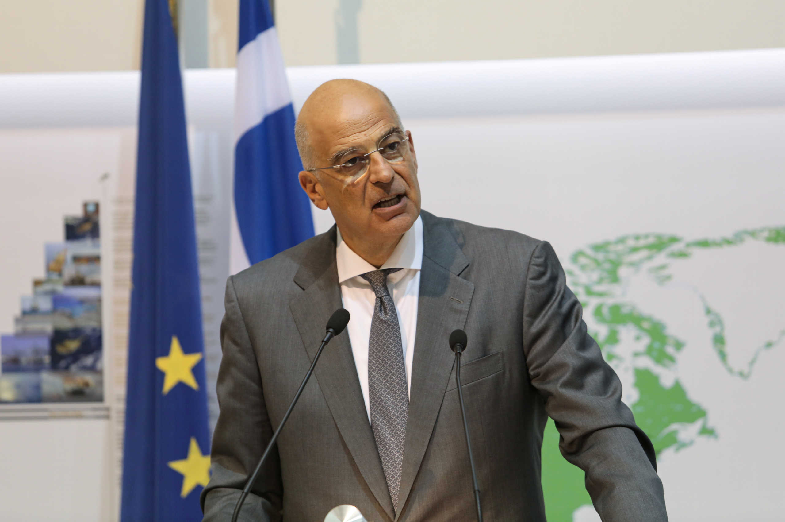 Greek Foreign Minister Nikos Dendias speaks during a news conference at the Foreign Ministry in Nicosia, Cyprus, August 18, 2020. REUTERS