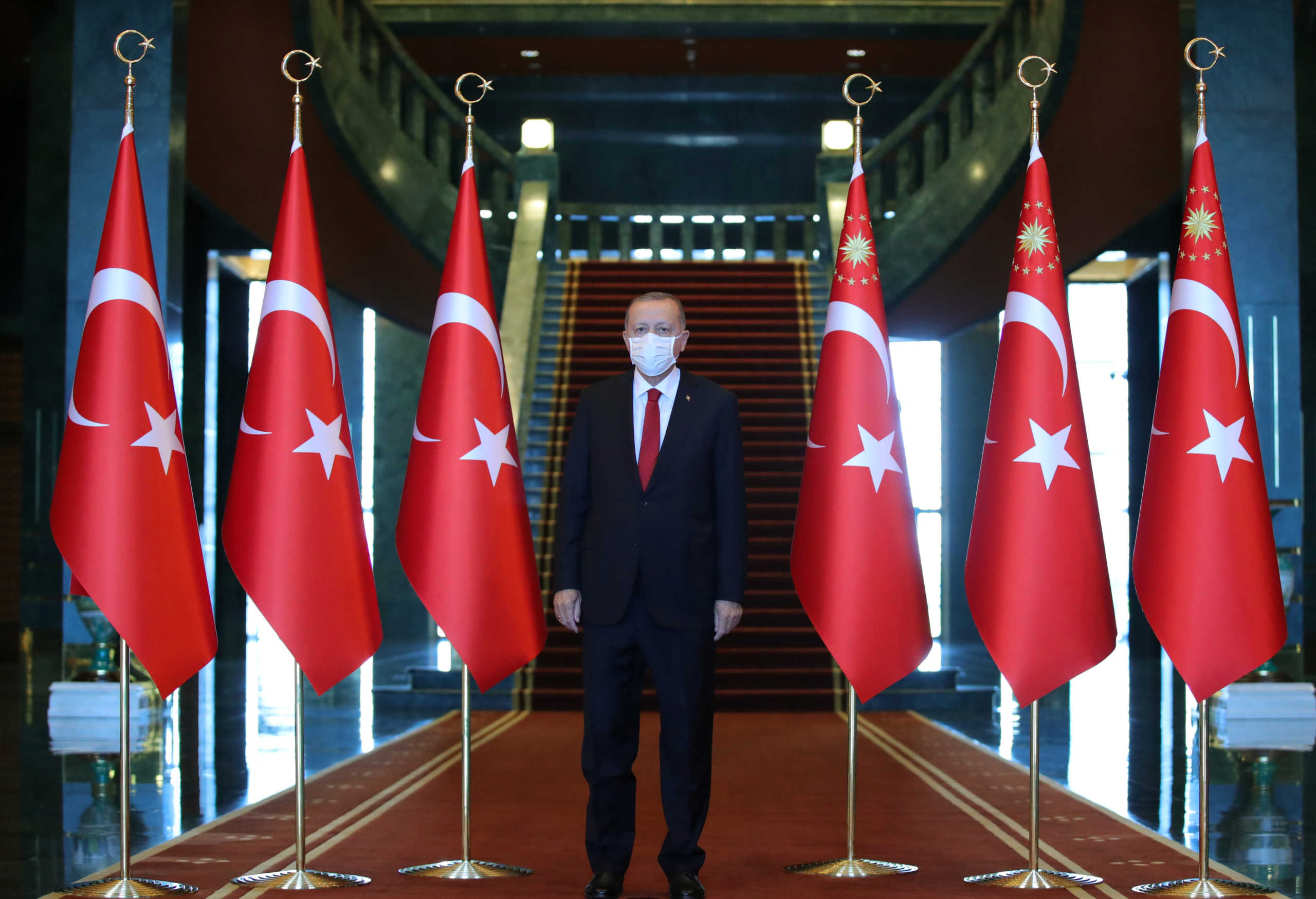 Turkish President Tayyip Erdogan attends a ceremony marking the 98th anniversary of Victory Day at the Presidential Palace in Ankara, Turkey, August 30, 2020. Presidential Press Office