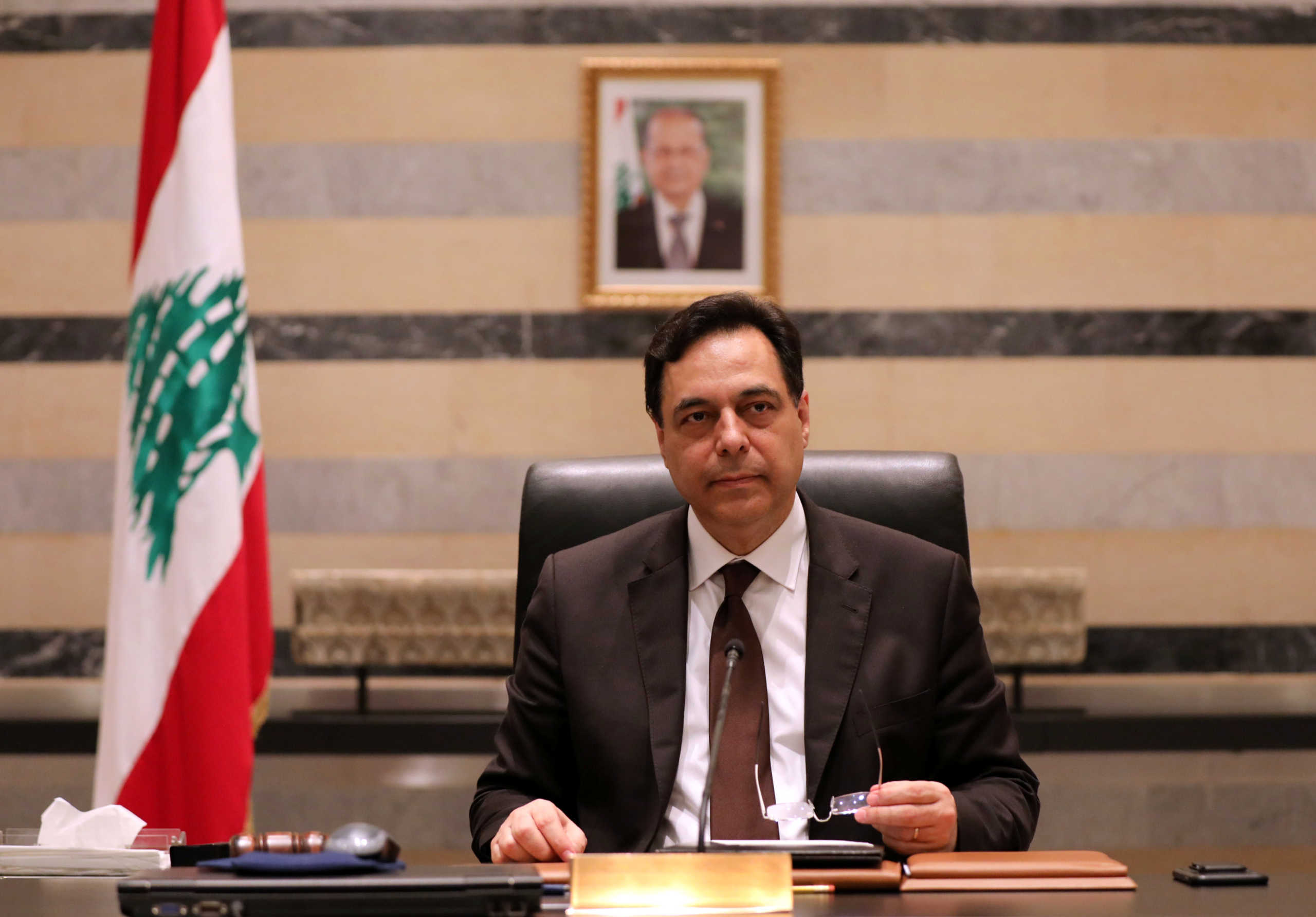 Lebanon's Prime Minister Hassan Diab is pictured at the government palace in Beirut, Lebanon, August 10, 2020. REUTERS