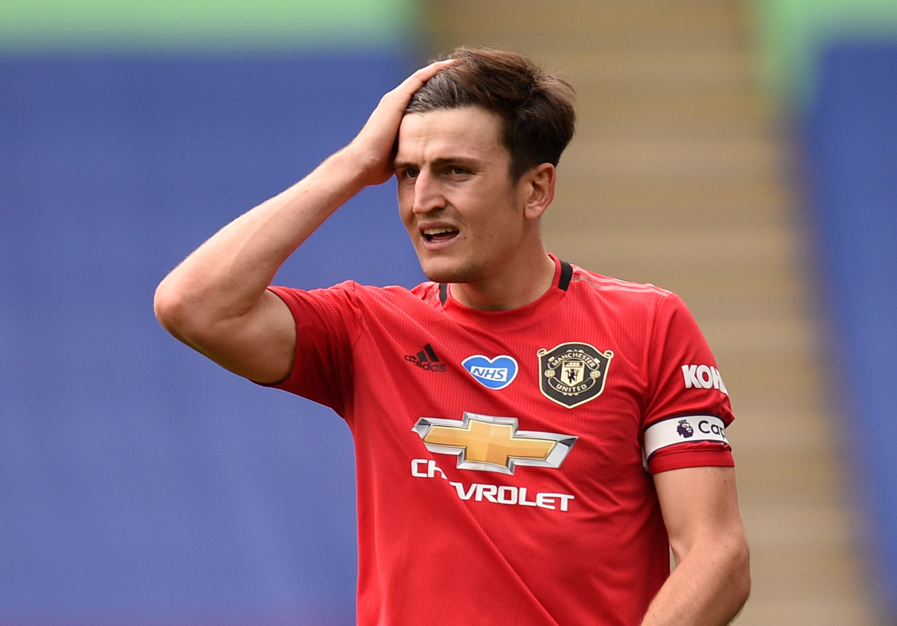Soccer Football - Premier League - Leicester City v Manchester United - King Power Stadium, Leicester, Britain - July 26, 2020  Manchester United's Harry Maguire, as play resumes behind closed doors following the outbreak of the coronavirus disease (COVID-19) Pool via REUTERS