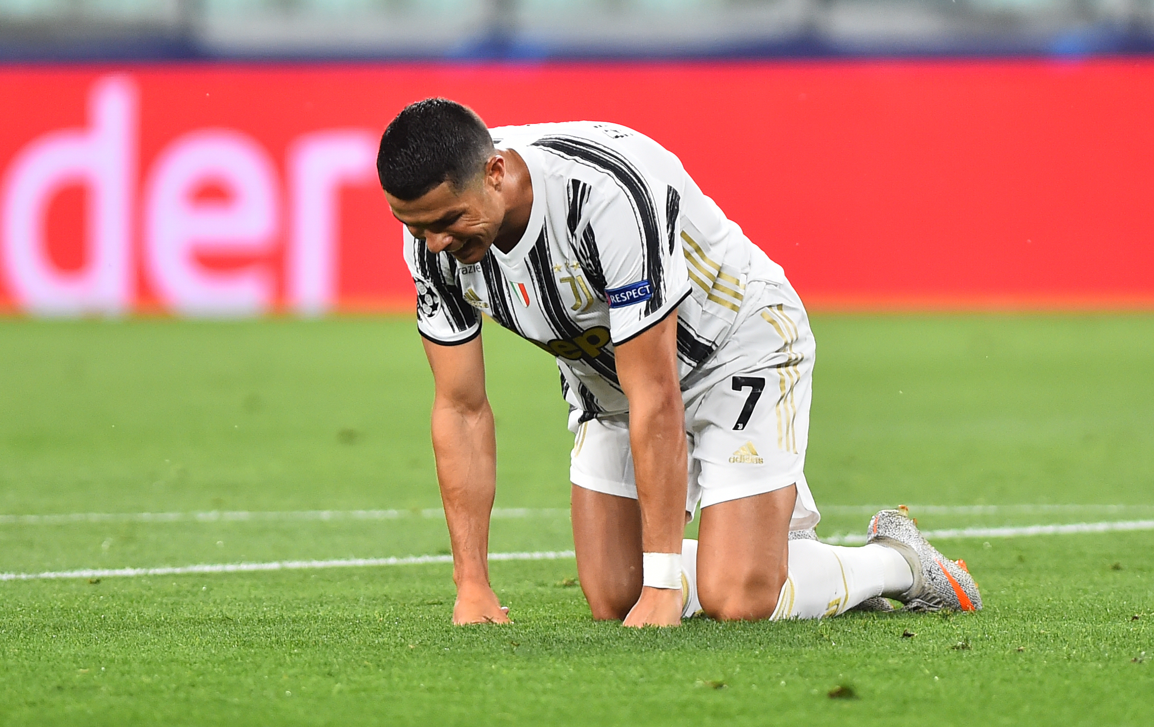 Soccer Football - Champions League - Round of 16 Second Leg - Juventus v Olympique Lyonnais - Allianz Stadium, Turin, Italy - August 7, 2020   Juventus' Cristiano Ronaldo reacts during the match, as play resumes behind closed doors following the outbreak of the coronavirus disease (COVID-19) REUTERS