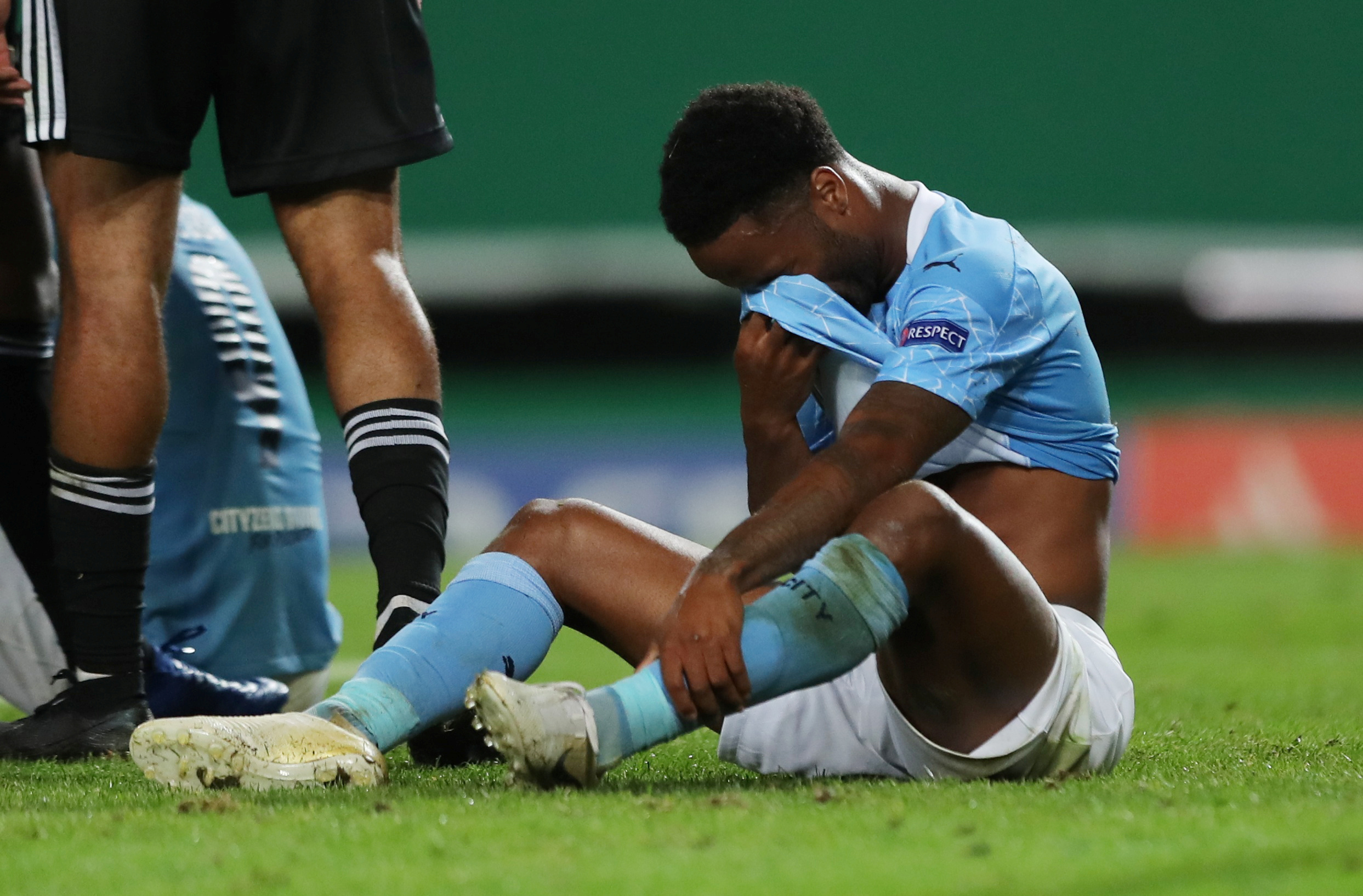 Soccer Football - Champions League Quarter Final - Manchester City v Olympique Lyonnais - Jose Alvalade Stadium, Lisbon, Portugal - August 15, 2020  Manchester City's Raheem Sterling looks dejected after the match, as play resumes behind closed doors following the outbreak of the coronavirus disease (COVID-19)  Miguel A. Lopes
