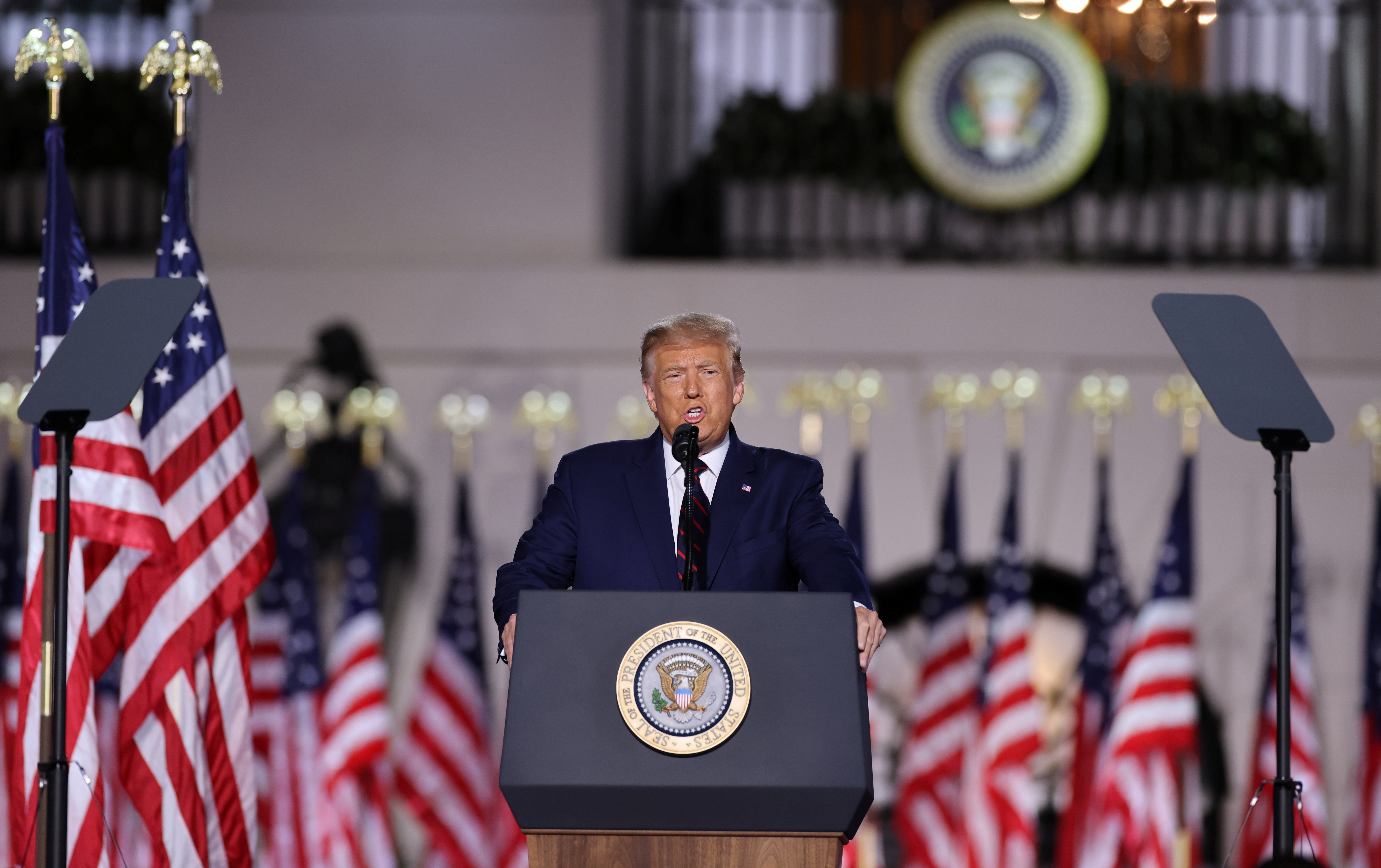 U.S. President Donald Trump delivers his acceptance speech as the 2020 Republican presidential nominee during the final event of the Republican National Convention on the South Lawn of the White House in Washington, U.S., August 27, 2020. REUTERS