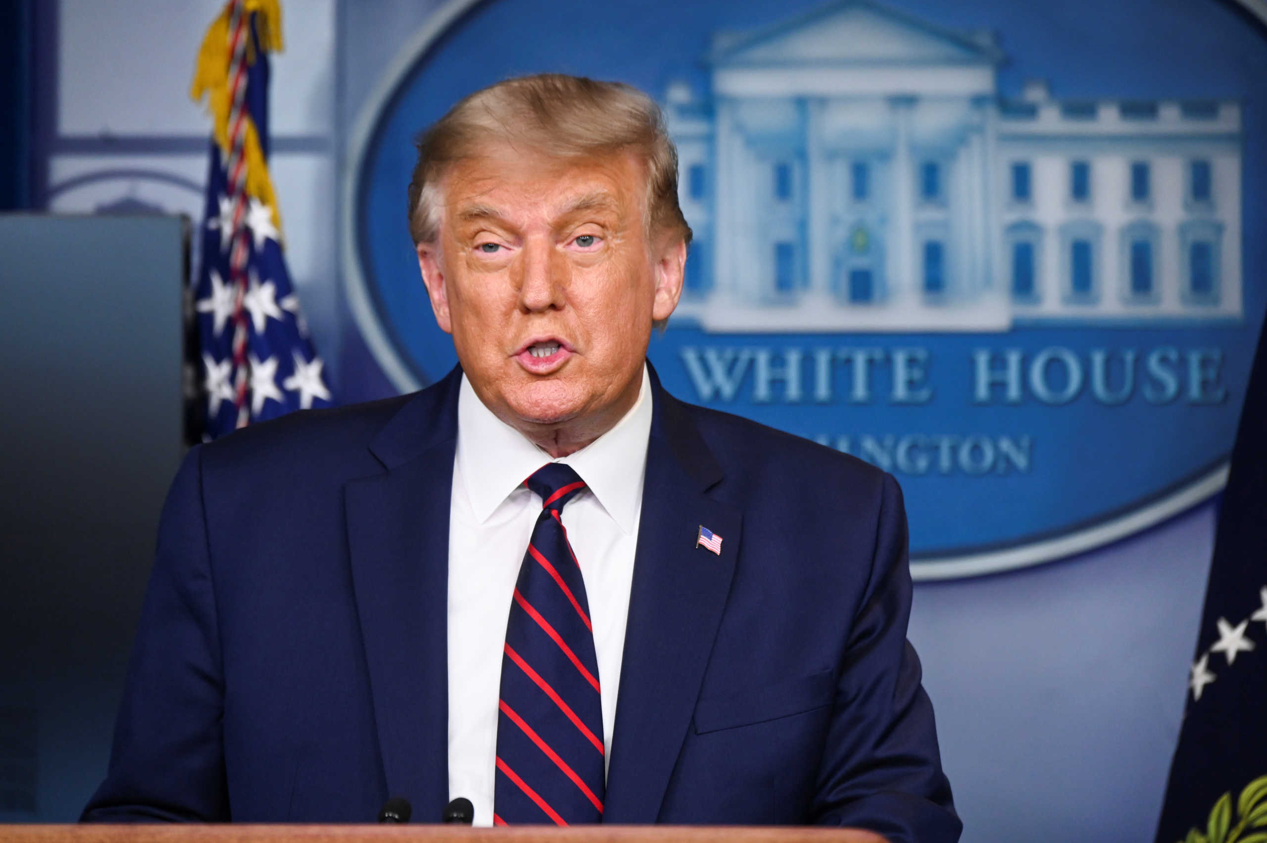 U.S. President Donald Trump holds a news conference about the latest coronavirus disease (COVID-19) developments, in the Brady Press Briefing Room of the White House in Washington, U.S. August 23, 2020. REUTERS