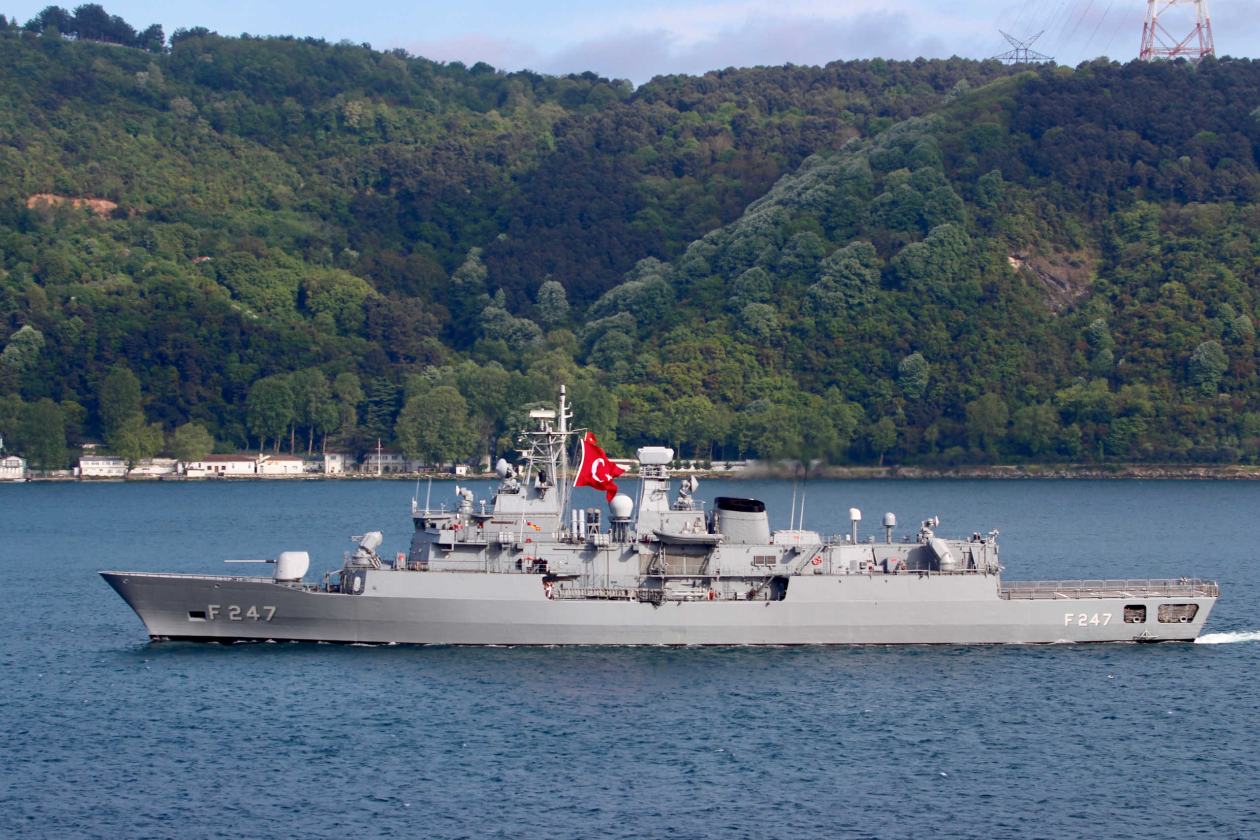 Turkish Navy frigate TCG Kemal Reis (F-247) is pictured in the Bosphorus strait in Istanbul, Turkey May 13, 2019. Picture taken May 13, 2019. REUTERS